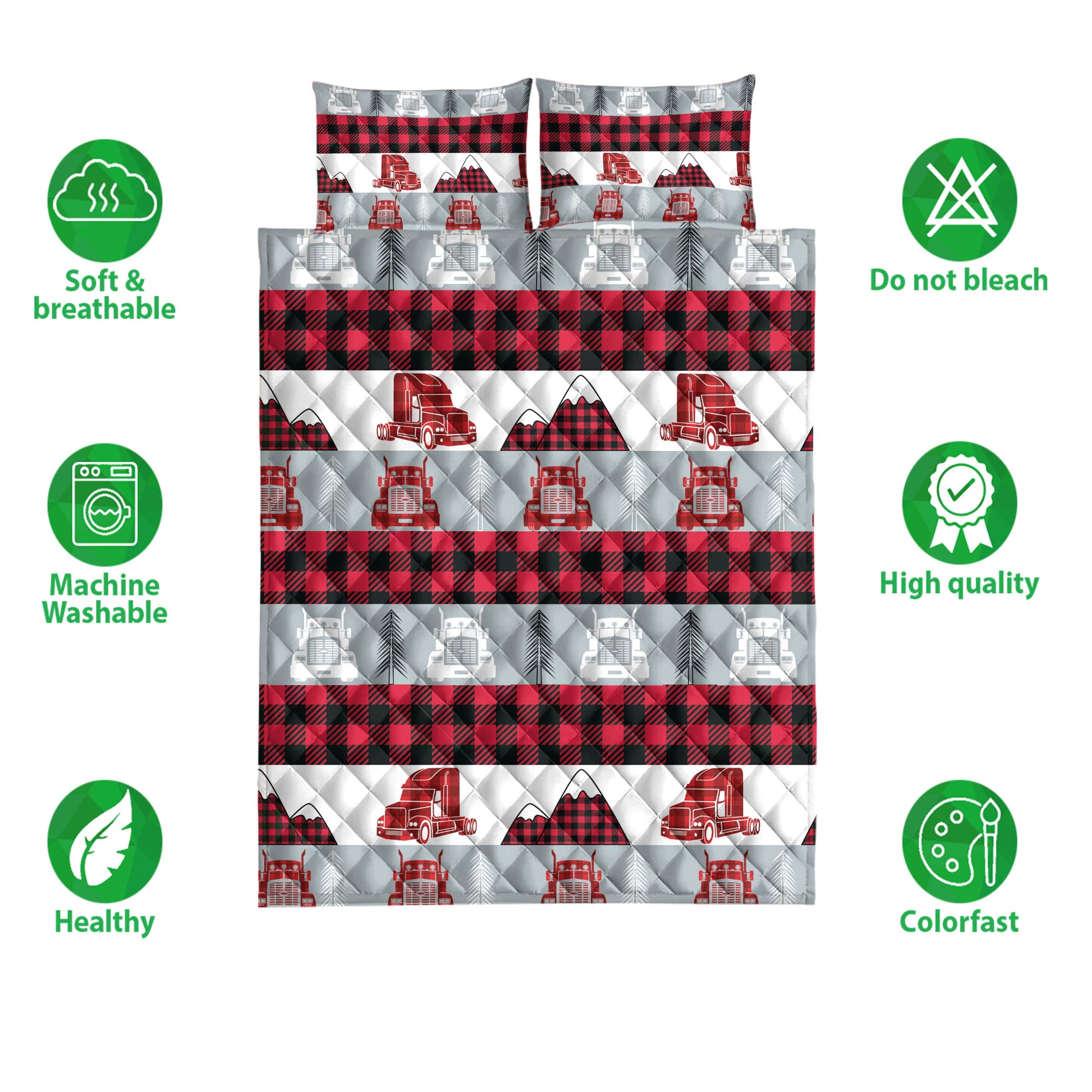 Ohaprints-Quilt-Bed-Set-Pillowcase-Christmas-Red-Truck-Trucker-Red-Buffalo-Plaid-Winter-Holiday-Blanket-Bedspread-Bedding-4088-Double (70'' x 80'')