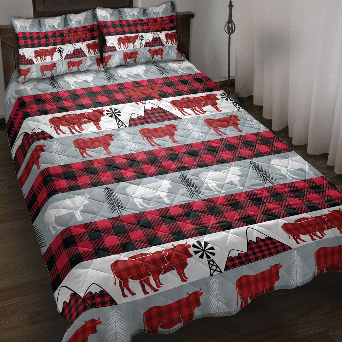Ohaprints-Quilt-Bed-Set-Pillowcase-Christmas-Cow-Red-Buffalo-Plaid-Winter-Holiday-Unique-Gifts-Blanket-Bedspread-Bedding-4091-Throw (55'' x 60'')