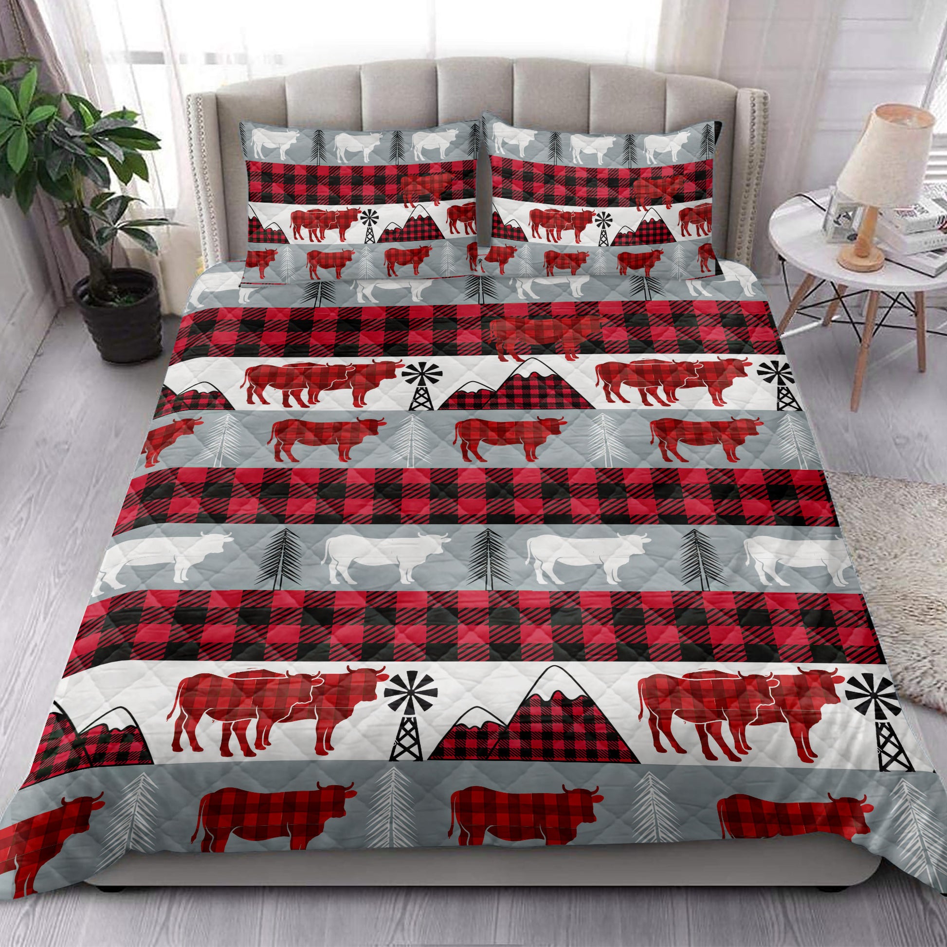 Ohaprints-Quilt-Bed-Set-Pillowcase-Christmas-Cow-Red-Buffalo-Plaid-Winter-Holiday-Unique-Gifts-Blanket-Bedspread-Bedding-4091-King (90'' x 100'')