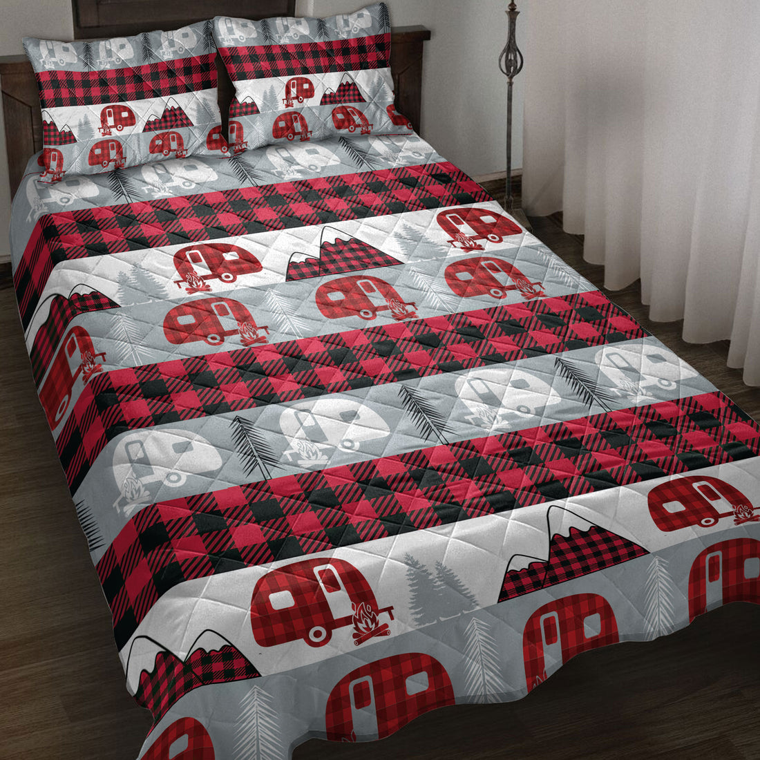 Ohaprints-Quilt-Bed-Set-Pillowcase-Christmas-Camping-Camper-Red-Buffalo-Plaid-Winter-Holiday-Blanket-Bedspread-Bedding-4092-Throw (55'' x 60'')