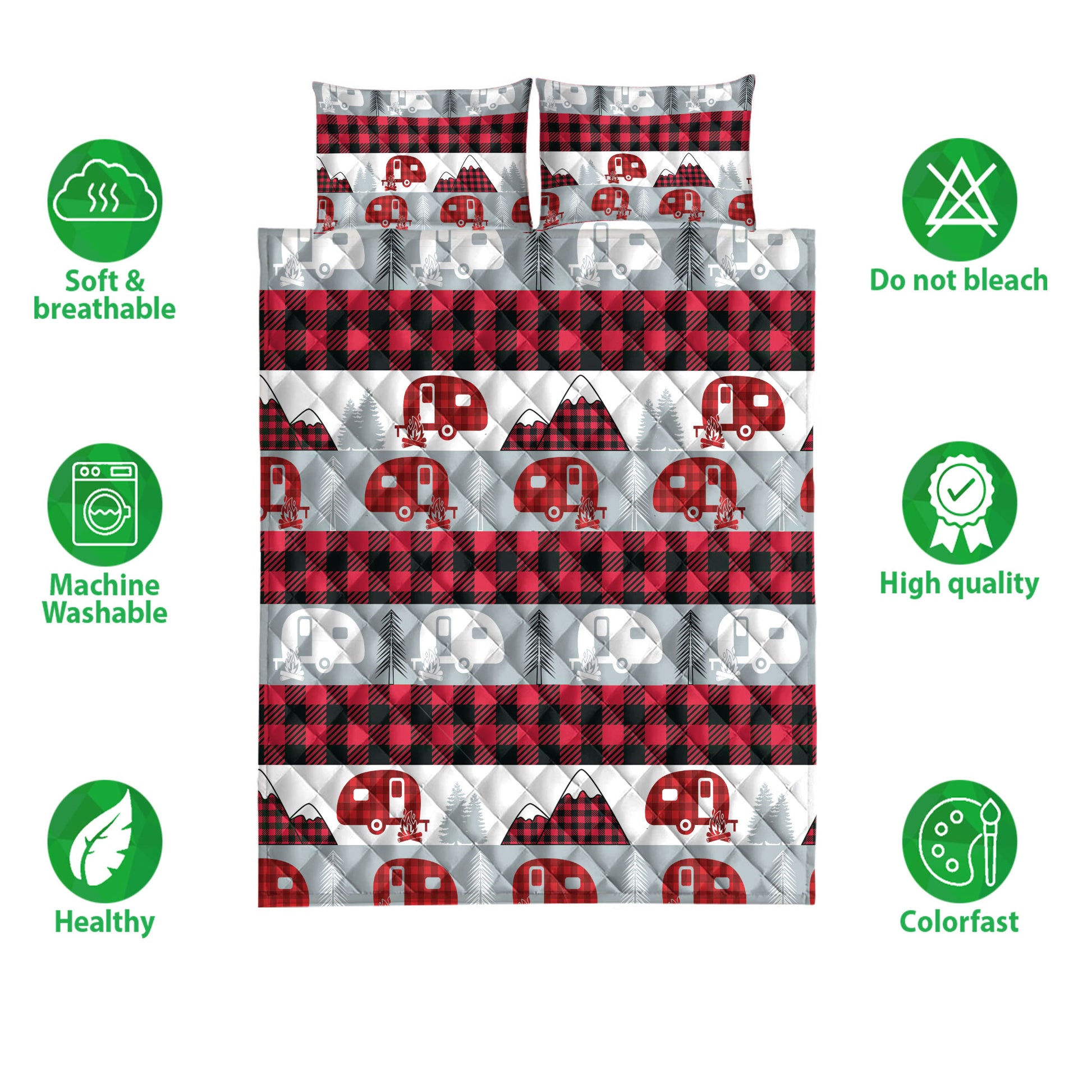 Ohaprints-Quilt-Bed-Set-Pillowcase-Christmas-Camping-Camper-Red-Buffalo-Plaid-Winter-Holiday-Blanket-Bedspread-Bedding-4092-Double (70'' x 80'')