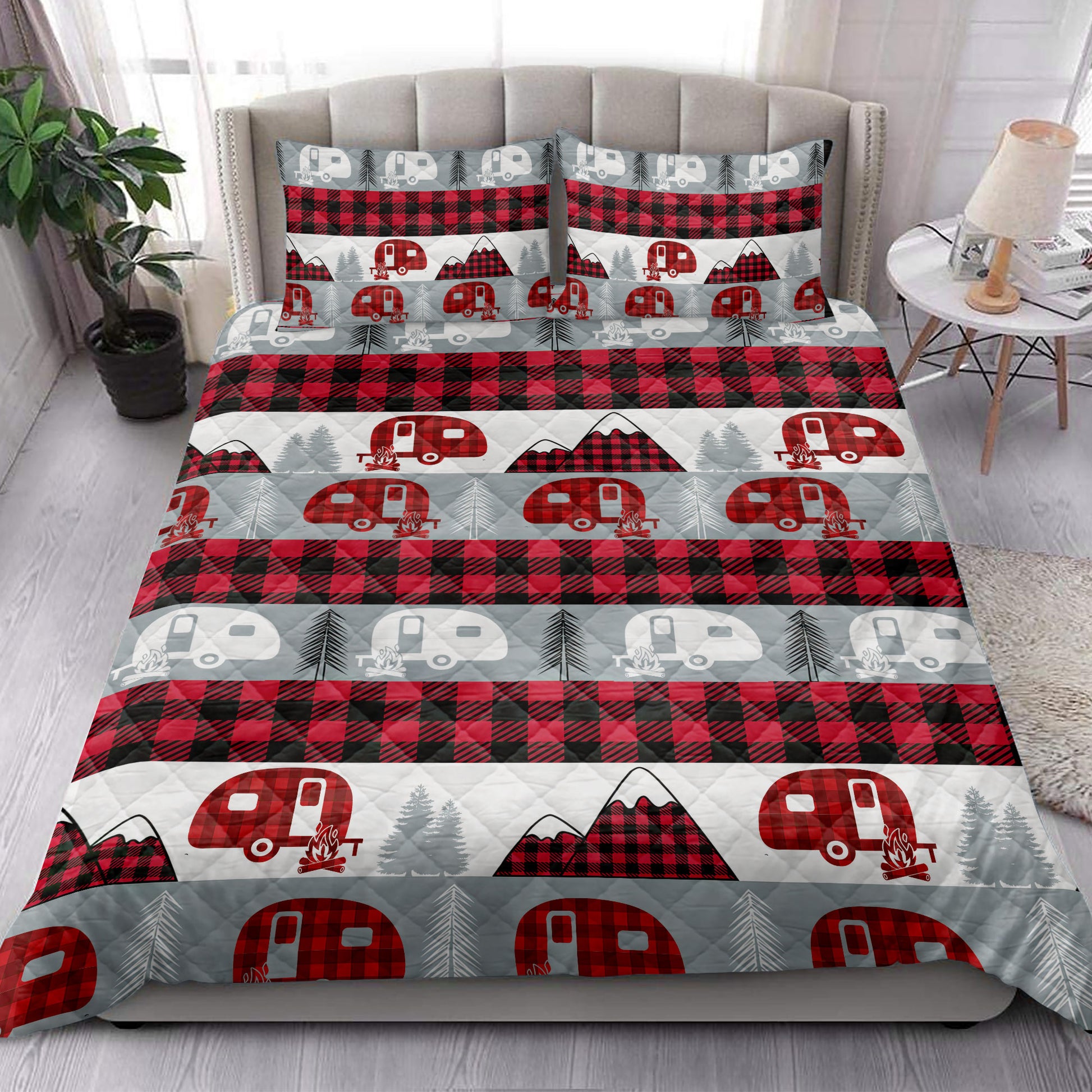 Ohaprints-Quilt-Bed-Set-Pillowcase-Christmas-Camping-Camper-Red-Buffalo-Plaid-Winter-Holiday-Blanket-Bedspread-Bedding-4092-King (90'' x 100'')