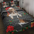 Ohaprints-Quilt-Bed-Set-Pillowcase-Beagle-Christmas-Striped-With-Santa-Hat-And-Holy-Berry-Snowflake-Blanket-Bedspread-Bedding-4093-Throw (55'' x 60'')