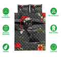 Ohaprints-Quilt-Bed-Set-Pillowcase-Black-Cat-Christmas-Striped-With-Santa-Hat-And-Holy-Berry-Snowflake-Blanket-Bedspread-Bedding-4095-Double (70'' x 80'')