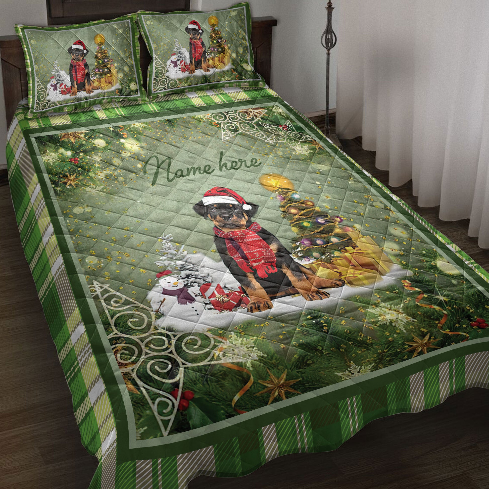 Ohaprints-Quilt-Bed-Set-Pillowcase-Rottweiler-Christmas-Tree-String-Lights-Custom-Personalized-Name-Blanket-Bedspread-Bedding-3960-Throw (55'' x 60'')