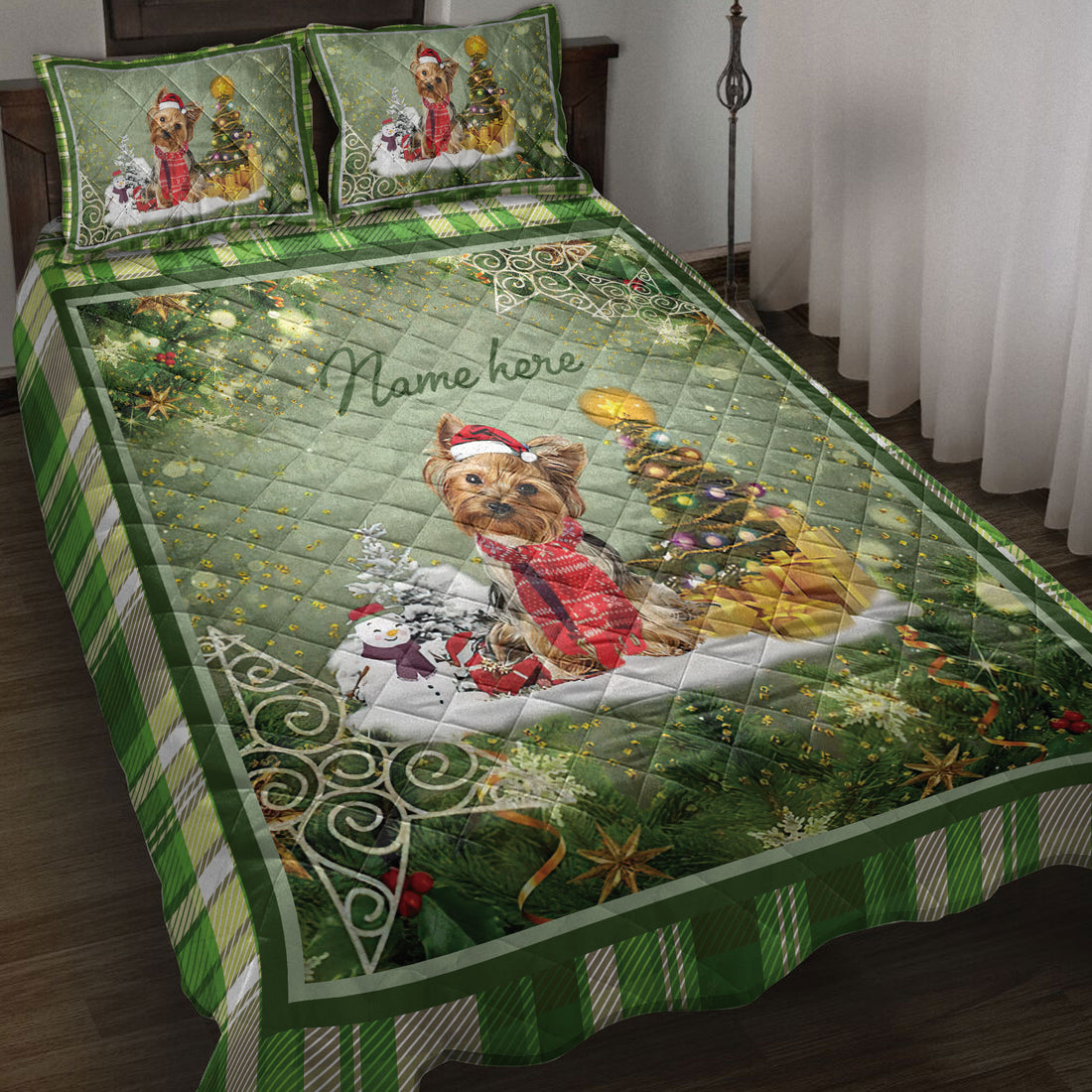 Ohaprints-Quilt-Bed-Set-Pillowcase-Yorkshire-Christmas-Tree-String-Lights-Custom-Personalized-Name-Blanket-Bedspread-Bedding-3964-Throw (55'' x 60'')