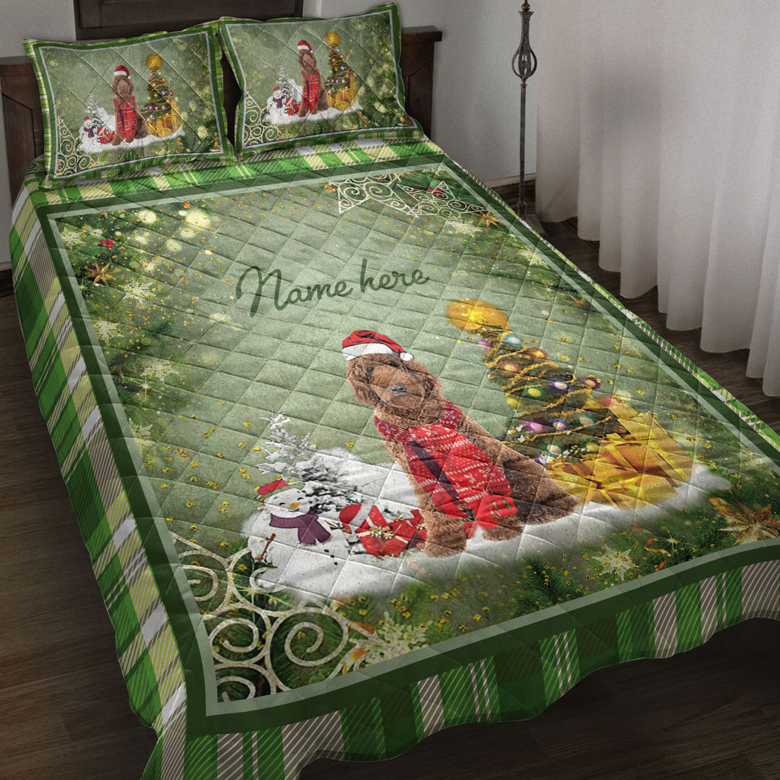 Ohaprints-Quilt-Bed-Set-Pillowcase-Poodle-Christmas-Tree-String-Lights-Custom-Personalized-Name-Blanket-Bedspread-Bedding-3969-Throw (55'' x 60'')