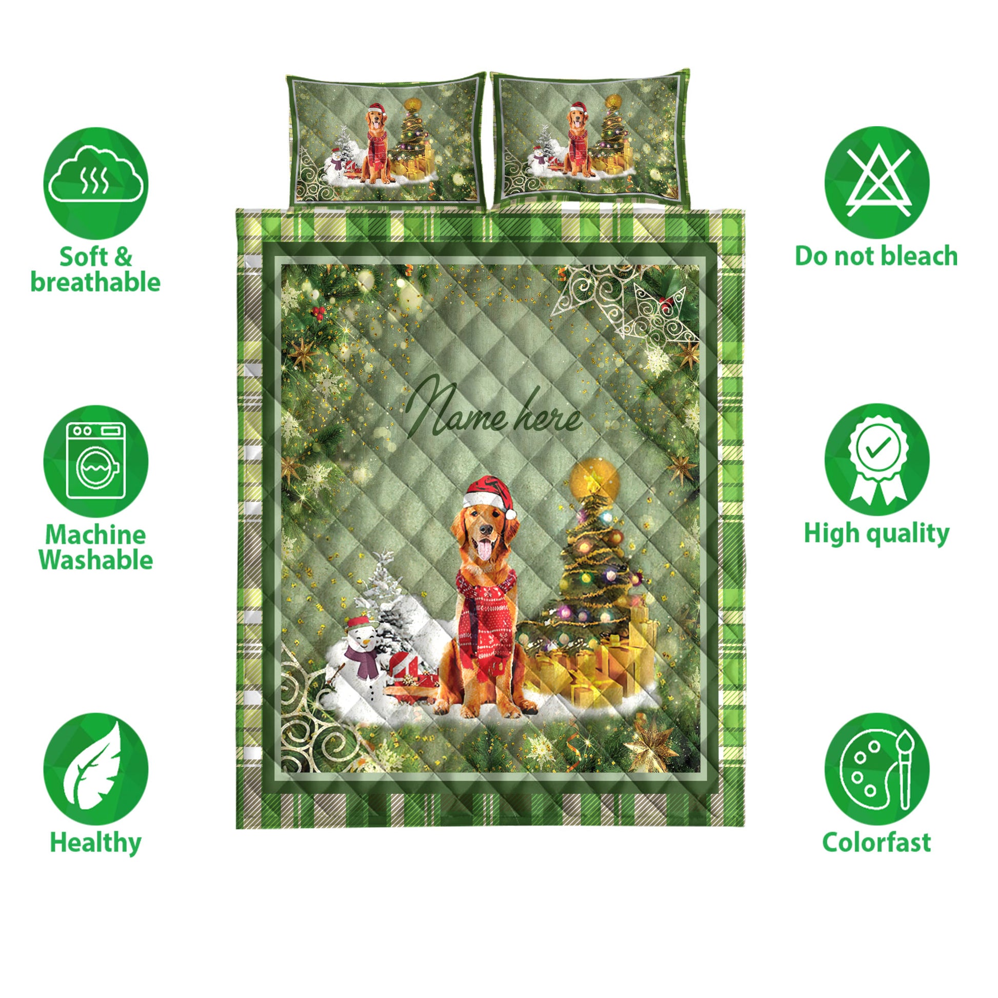 Ohaprints-Quilt-Bed-Set-Pillowcase-Golden-Retriever-Christmas-String-Light-Custom-Personalized-Name-Blanket-Bedspread-Bedding-3970-Double (70'' x 80'')