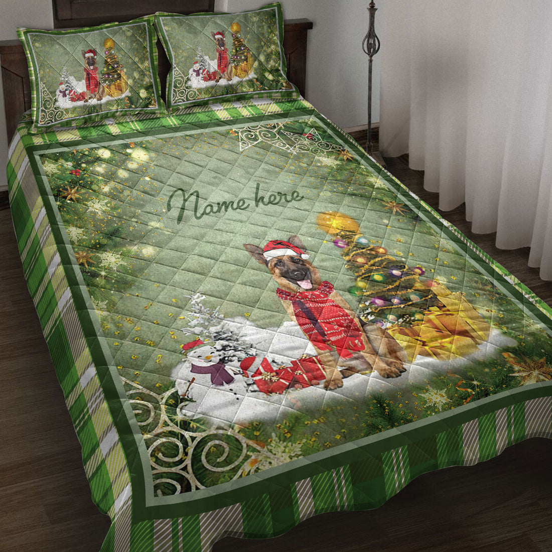 Ohaprints-Quilt-Bed-Set-Pillowcase-German-Shepherd-Christmas-Tree-String-Light-Custom-Personalized-Name-Blanket-Bedspread-Bedding-3971-Throw (55'' x 60'')