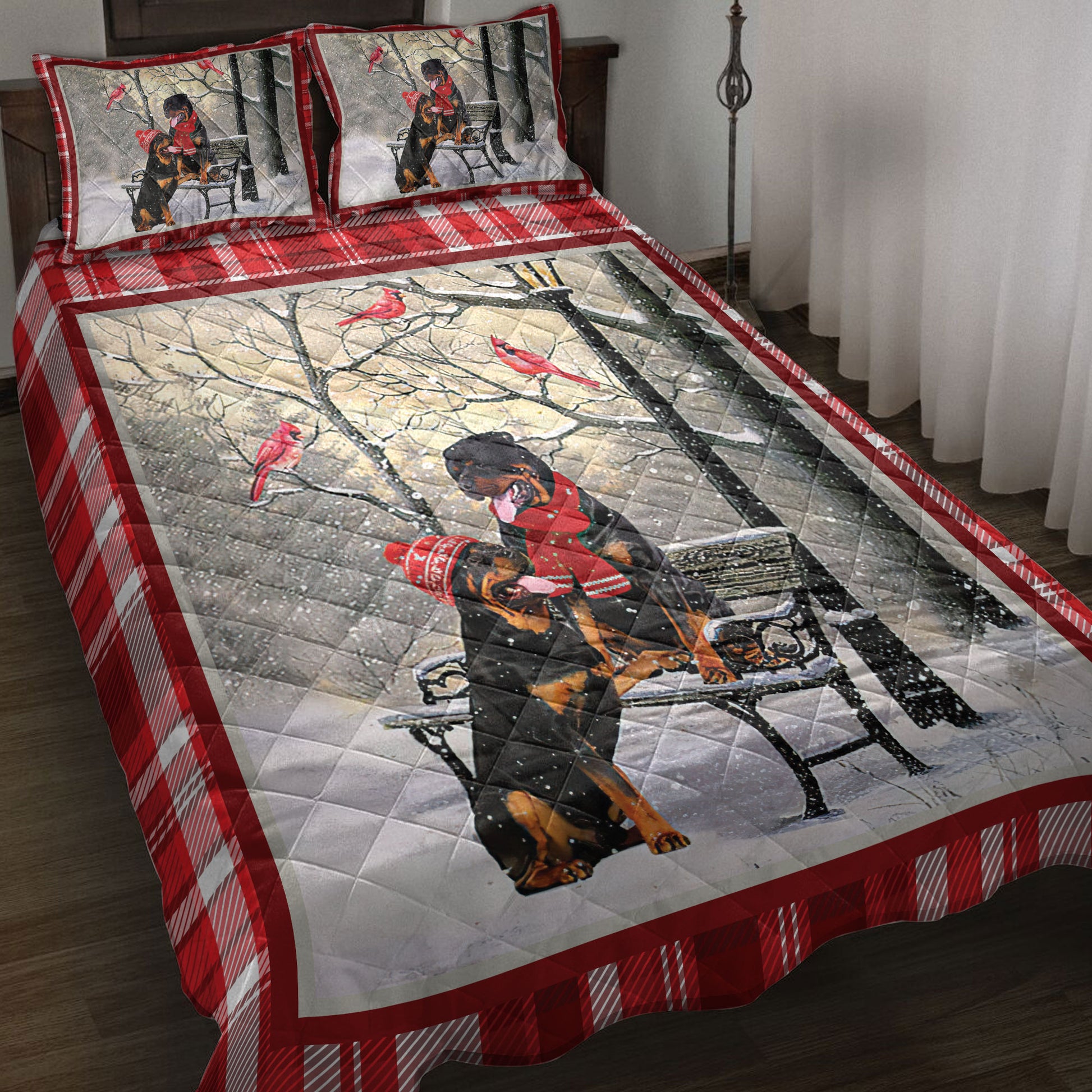 Ohaprints-Quilt-Bed-Set-Pillowcase-Rottweiler-Hello-Christmas-Snowflake-Winter-Park-Cardinal-Holiday-Blanket-Bedspread-Bedding-3973-Throw (55'' x 60'')