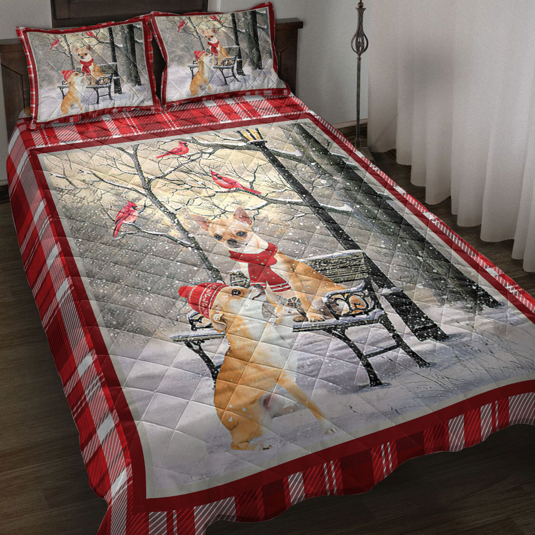 Ohaprints-Quilt-Bed-Set-Pillowcase-Chihuahua-Hello-Christmas-Snowflake-Winter-Park-Cardinal-Holiday-Blanket-Bedspread-Bedding-3976-Throw (55'' x 60'')