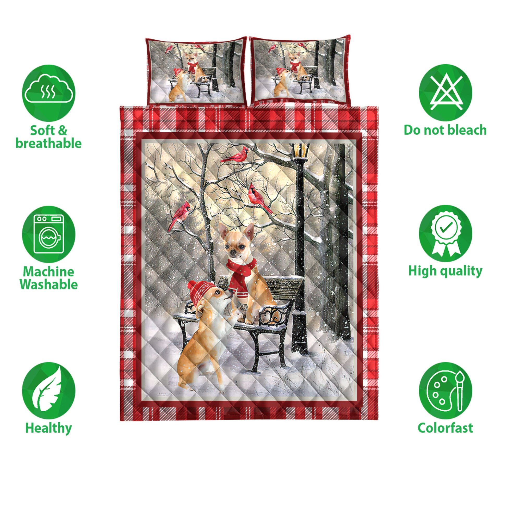 Ohaprints-Quilt-Bed-Set-Pillowcase-Chihuahua-Hello-Christmas-Snowflake-Winter-Park-Cardinal-Holiday-Blanket-Bedspread-Bedding-3976-Double (70'' x 80'')