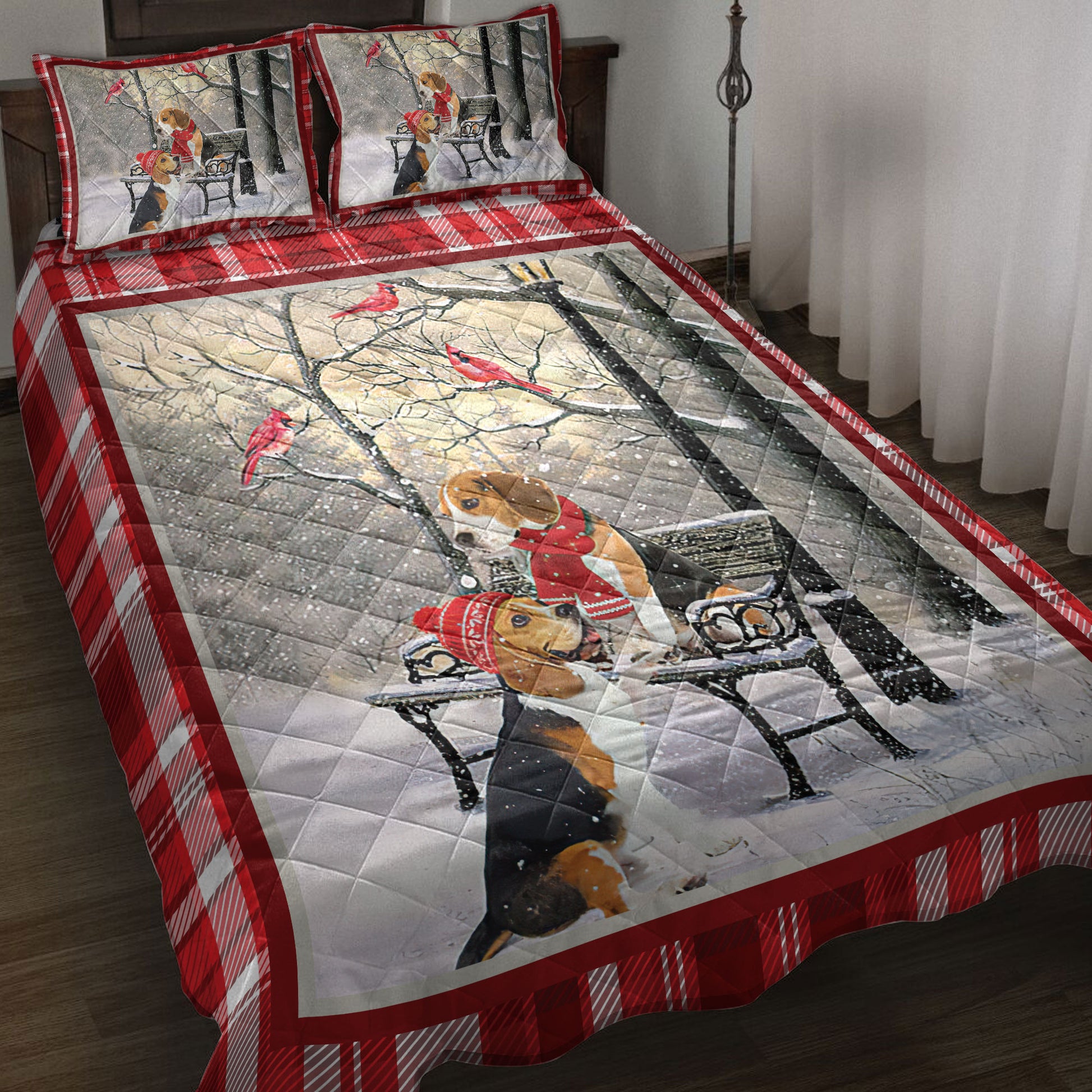 Ohaprints-Quilt-Bed-Set-Pillowcase-Beagle-Hello-Christmas-Snowflake-Winter-Park-Cardinal-Holiday-Blanket-Bedspread-Bedding-3977-Throw (55'' x 60'')