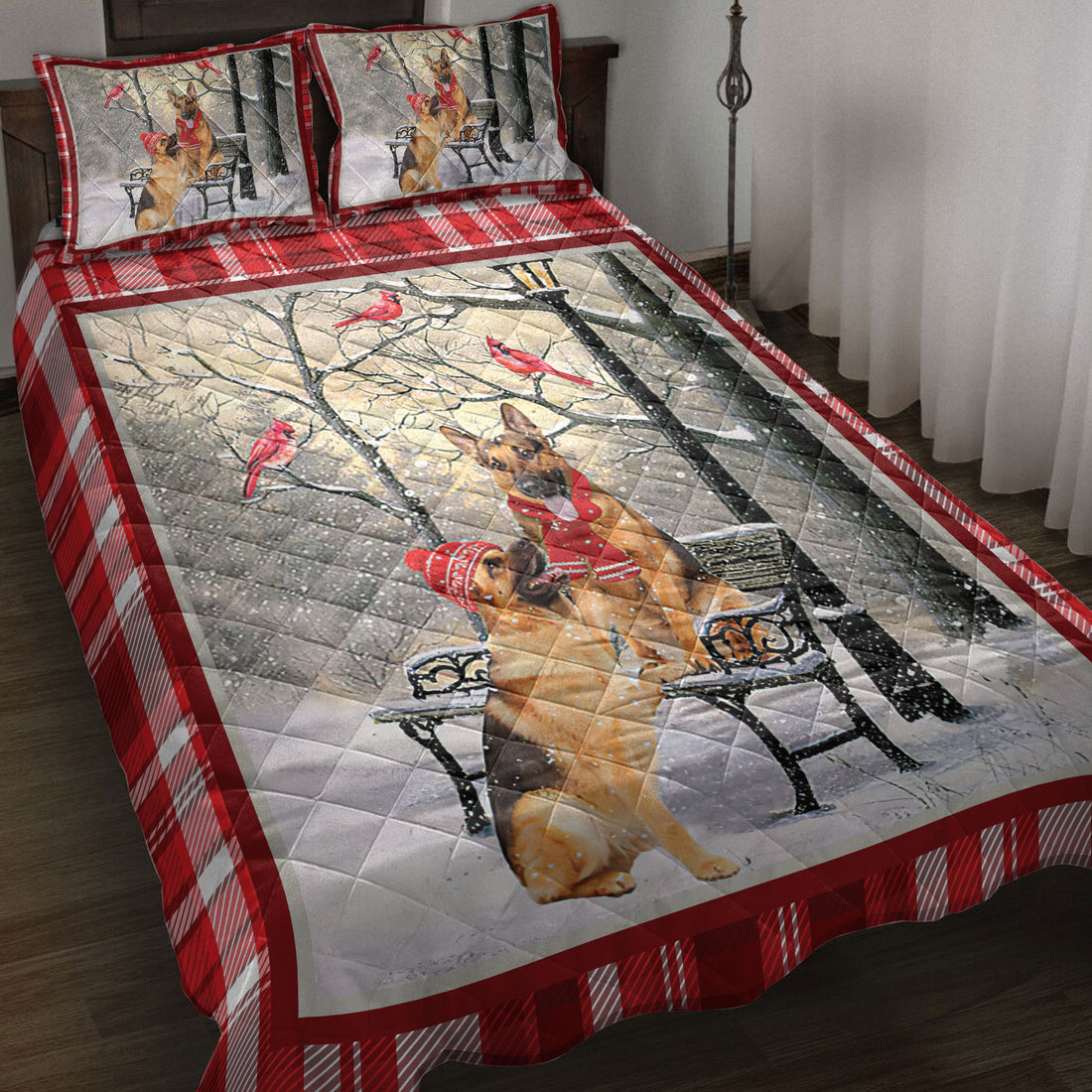 Ohaprints-Quilt-Bed-Set-Pillowcase-German-Shepherd-Hello-Christmas-Snowflake-Winter-Park-Holiday-Blanket-Bedspread-Bedding-3981-Throw (55'' x 60'')