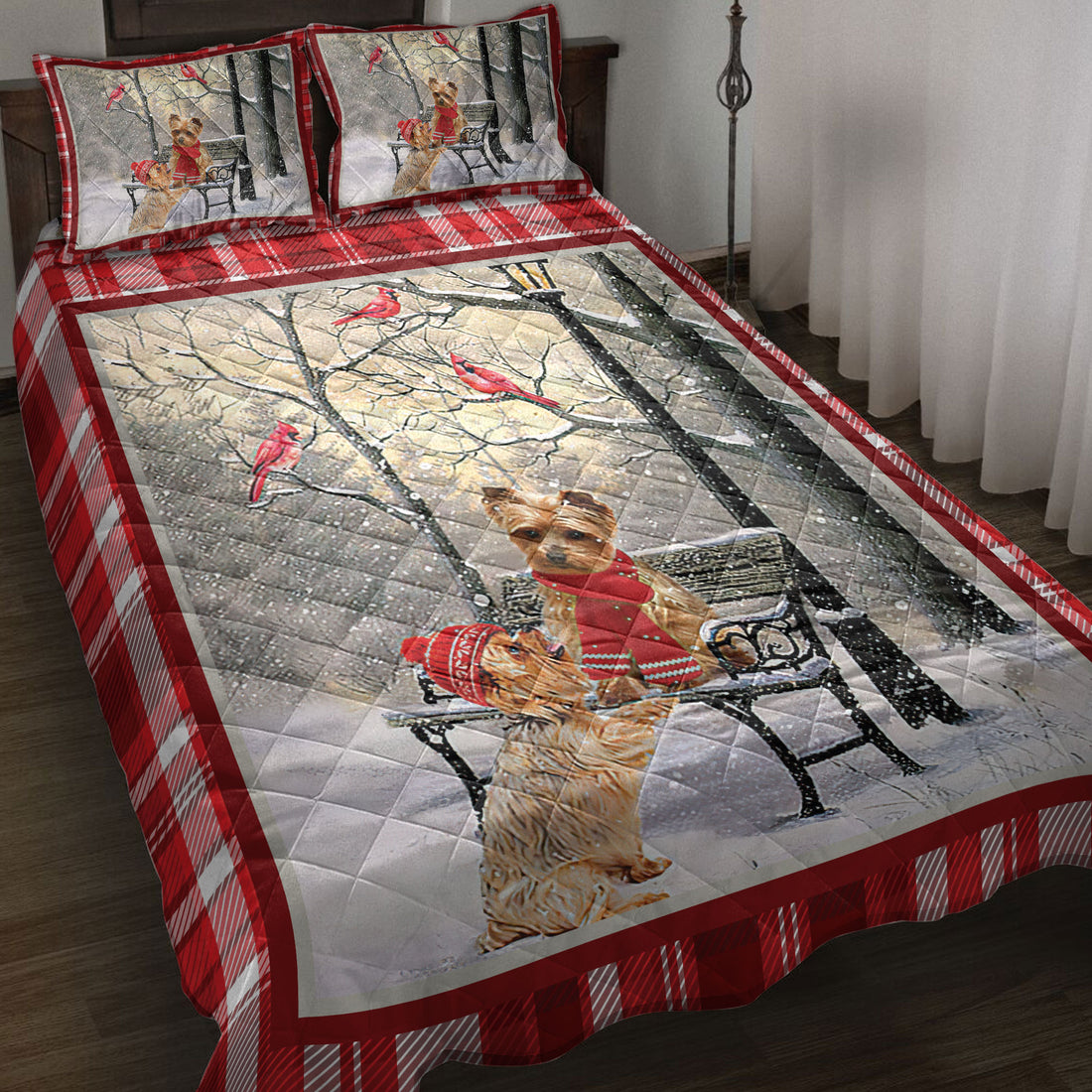 Ohaprints-Quilt-Bed-Set-Pillowcase-Yorkshire-Terrier-Yorkie-Hello-Christmas-Snowflake-Winter-Park-Blanket-Bedspread-Bedding-3982-Throw (55'' x 60'')