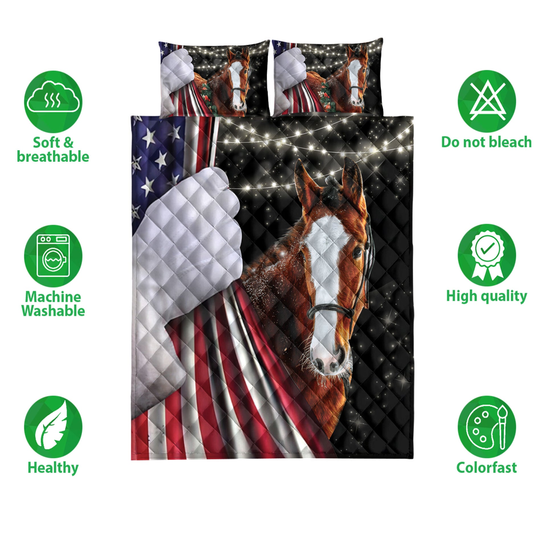 Ohaprints-Quilt-Bed-Set-Pillowcase-Horse-Snowflake-Christmas-String-Light-Us-Flag-Gift-For-Horse-Lovers-Blanket-Bedspread-Bedding-4107-Double (70'' x 80'')