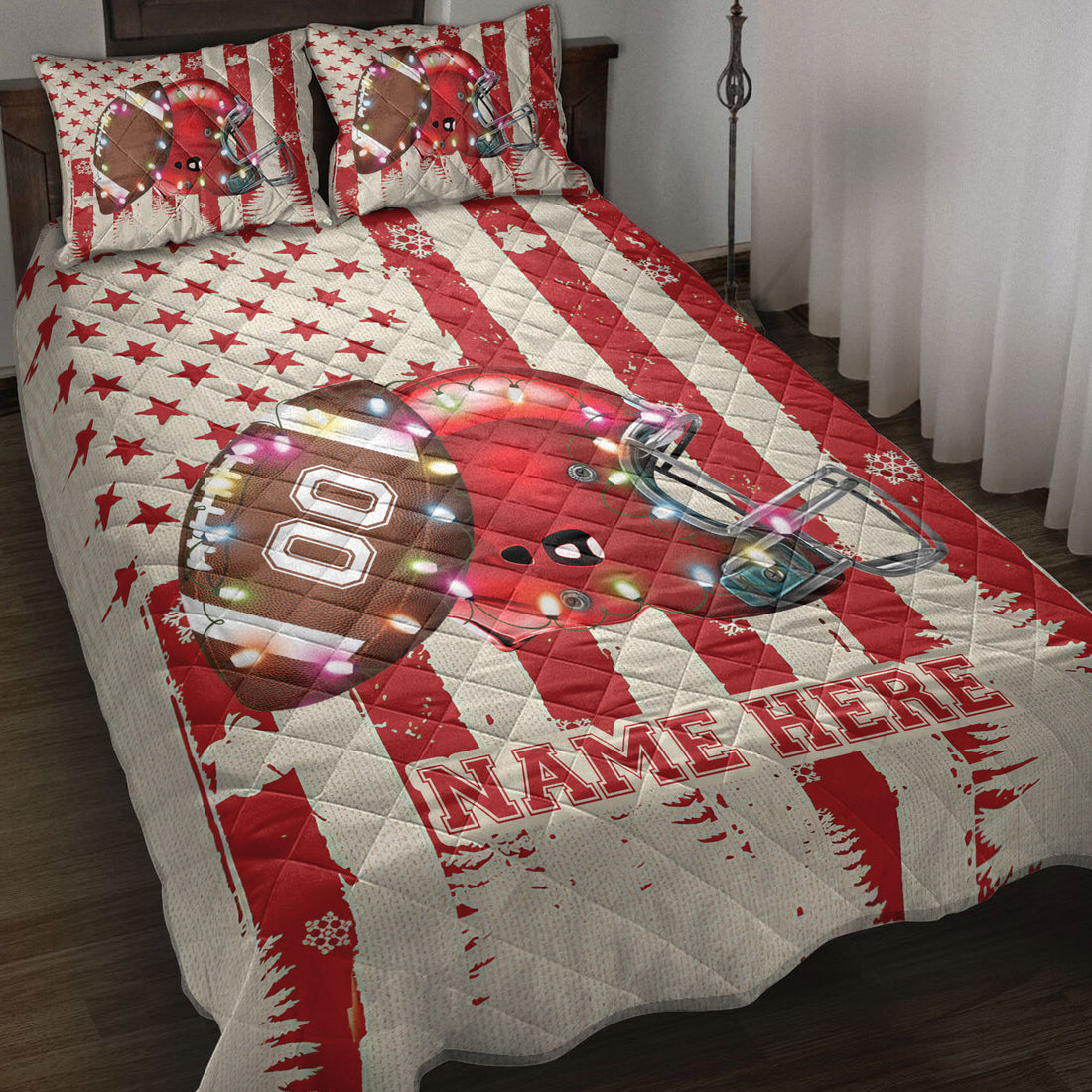 Ohaprints-Quilt-Bed-Set-Pillowcase-Football-Christmas-String-Light-Custom-Personalized-Name-Number-Blanket-Bedspread-Bedding-4125-Throw (55'' x 60'')