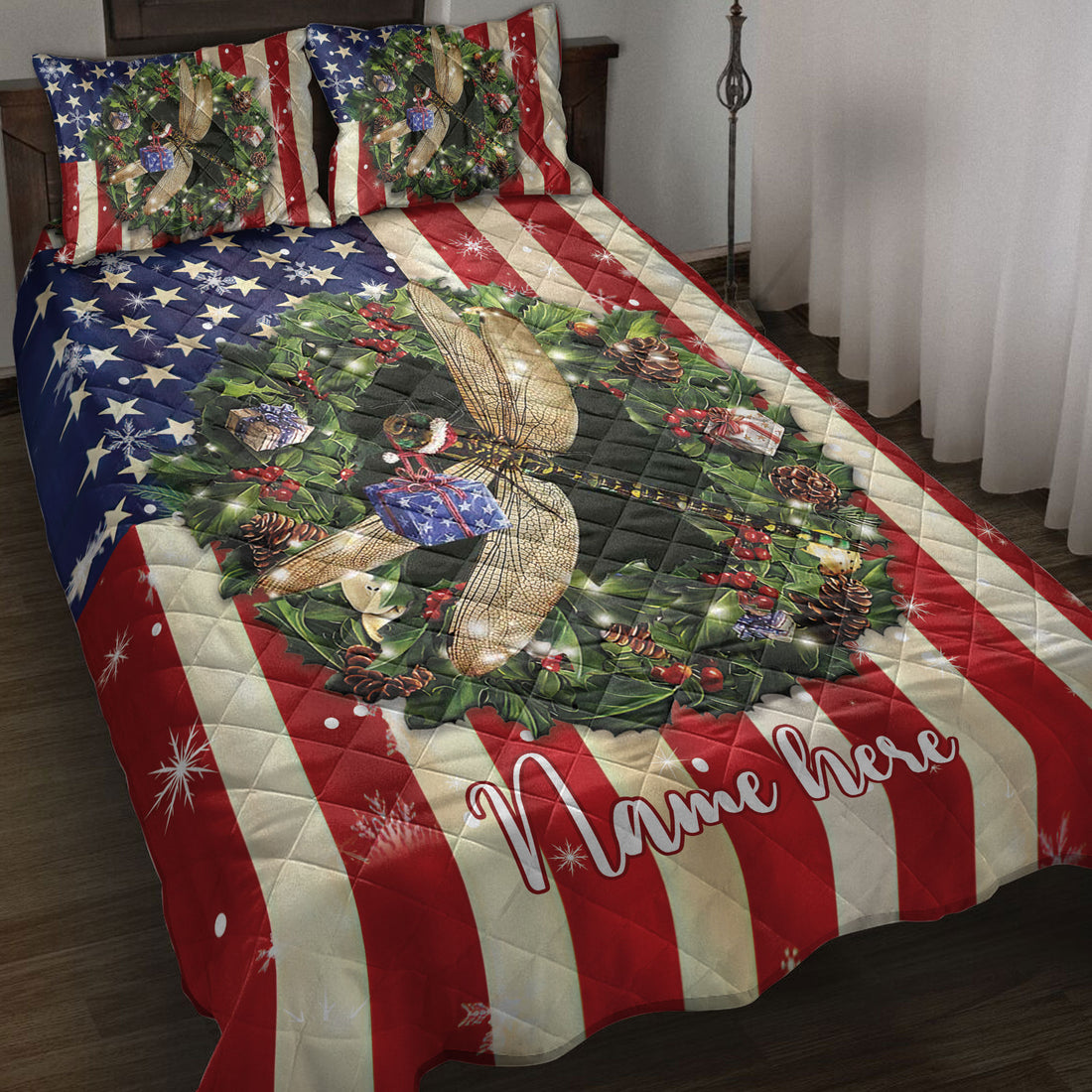 Ohaprints-Quilt-Bed-Set-Pillowcase-Donkey-Wearing-Christmas-Hat-Wreaths-Custom-Personalized-Name-Blanket-Bedspread-Bedding-4128-Throw (55'' x 60'')