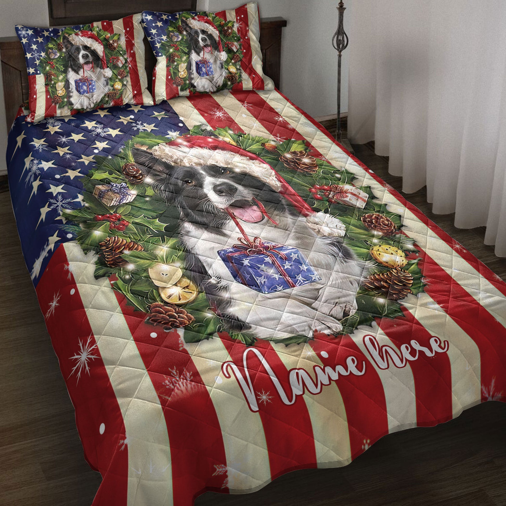 Ohaprints-Quilt-Bed-Set-Pillowcase-St.-Bernard-Wearing-Christmas-Hat-Wreaths-Custom-Personalized-Name-Blanket-Bedspread-Bedding-4136-Throw (55'' x 60'')