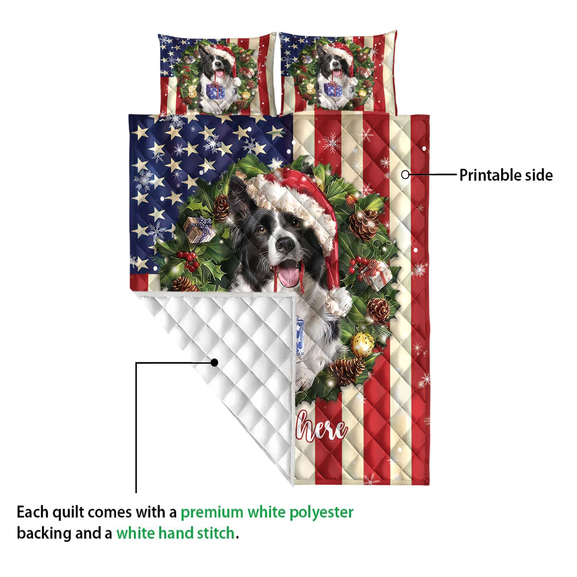 Ohaprints-Quilt-Bed-Set-Pillowcase-St.-Bernard-Wearing-Christmas-Hat-Wreaths-Custom-Personalized-Name-Blanket-Bedspread-Bedding-4136-Queen (80'' x 90'')