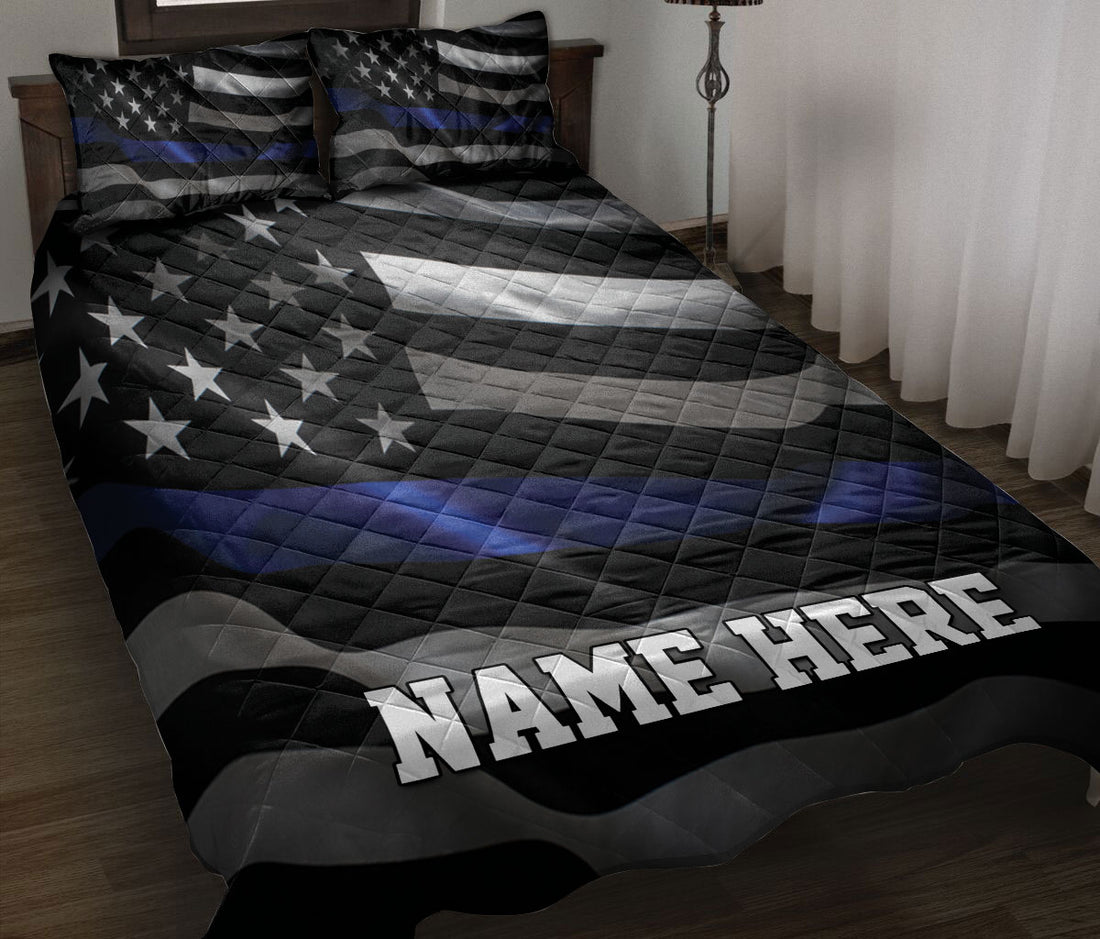 Ohaprints-Quilt-Bed-Set-Pillowcase-Police-Thin-Blue-Line-Us-Flag-Back-The-Blue-Custom-Personalized-Name-Blanket-Bedspread-Bedding-3613-Throw (55'' x 60'')