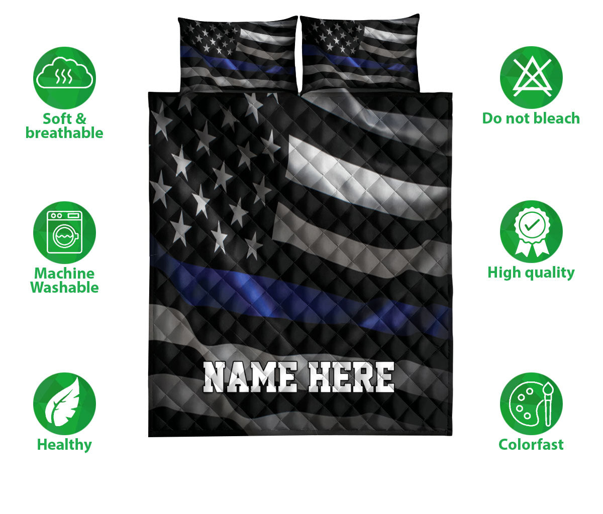 Ohaprints-Quilt-Bed-Set-Pillowcase-Police-Thin-Blue-Line-Us-Flag-Back-The-Blue-Custom-Personalized-Name-Blanket-Bedspread-Bedding-3613-Double (70'' x 80'')