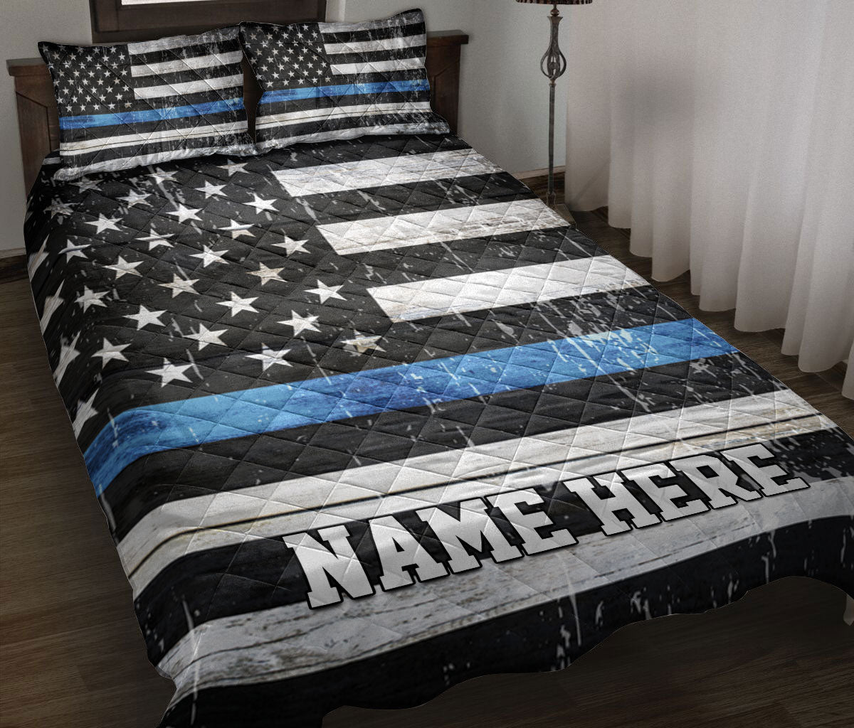 Ohaprints-Quilt-Bed-Set-Pillowcase-Police-Thin-Blue-Line-Us-Flag-Support-Law-Custom-Personalized-Name-Blanket-Bedspread-Bedding-3618-Throw (55'' x 60'')