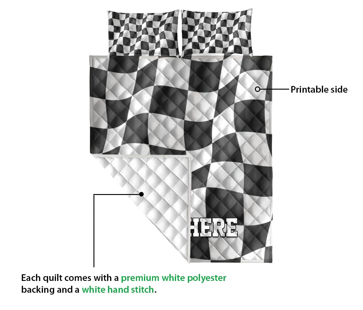 Ohaprints Quilt Bed Set Pillowcase Racing Black White Checkered Flag ohaprints-quilt-bed-set-pillowcase-racing-black-white-checkered-flag