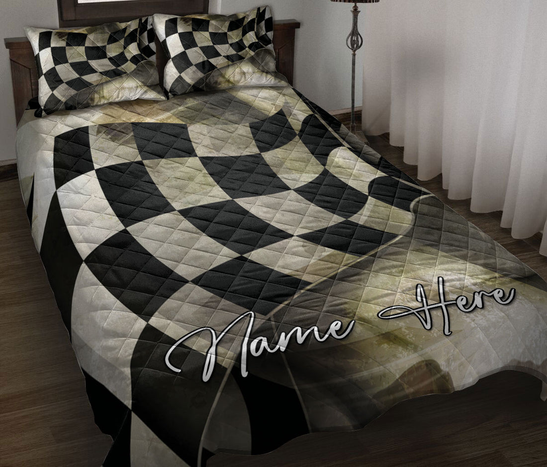 Ohaprints-Quilt-Bed-Set-Pillowcase-Racing-Checkered-Flag-Old-Style-Vintage-Custom-Personalized-Name-Blanket-Bedspread-Bedding-3328-Throw (55'' x 60'')