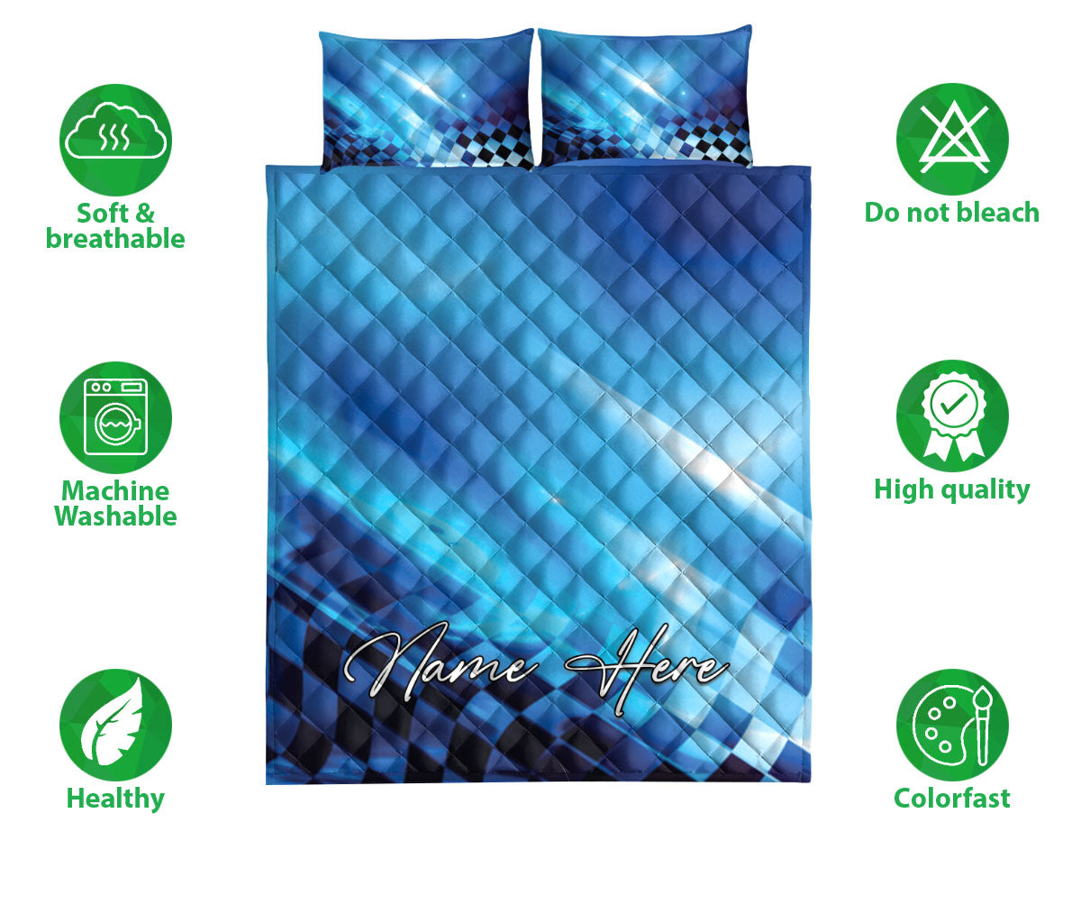 Ohaprints-Quilt-Bed-Set-Pillowcase-Racing-Abstract-Checkered-Flag-Speed-Rally-Custom-Personalized-Name-Blanket-Bedspread-Bedding-3329-Double (70'' x 80'')