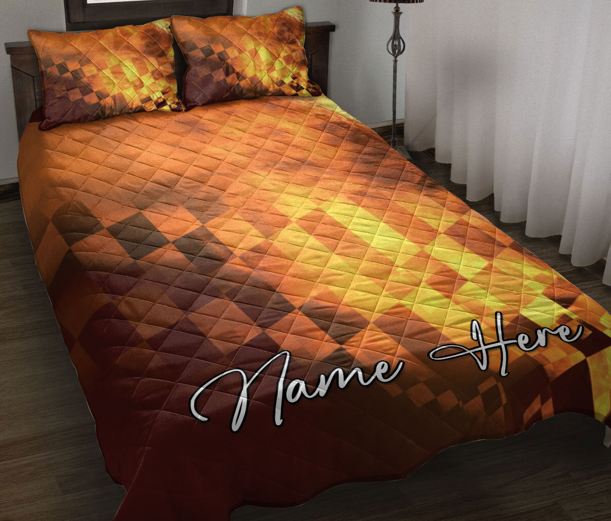 Ohaprints-Quilt-Bed-Set-Pillowcase-Racing-Checkered-Flag-Orange-Race-Custom-Personalized-Name-Blanket-Bedspread-Bedding-3332-Throw (55'' x 60'')