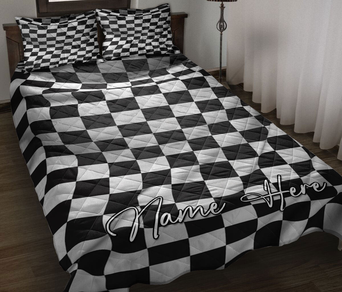 Ohaprints-Quilt-Bed-Set-Pillowcase-Racing-Checkered-Flag-Race-Flags-Custom-Personalized-Name-Blanket-Bedspread-Bedding-3334-Throw (55'' x 60'')