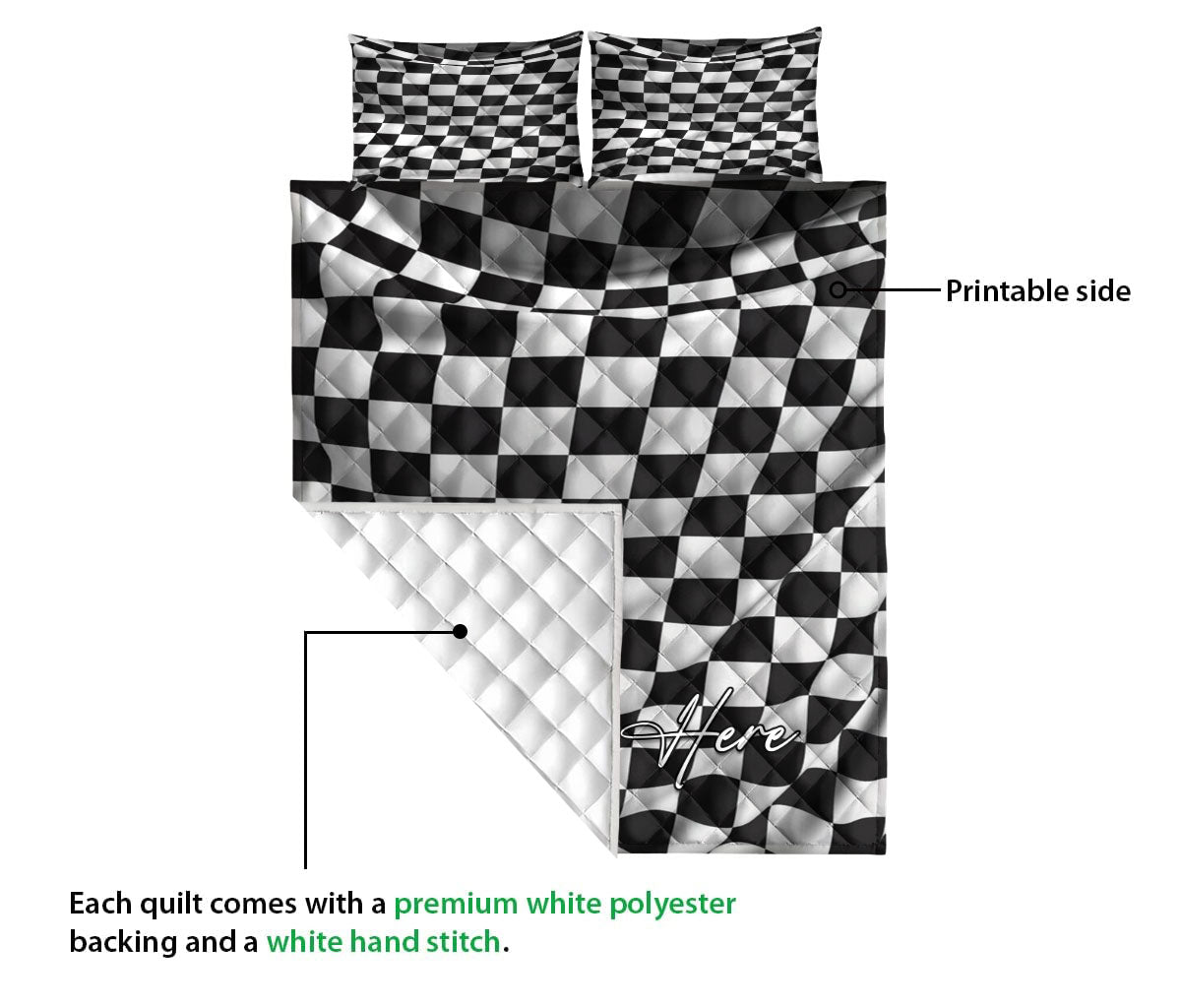 Ohaprints-Quilt-Bed-Set-Pillowcase-Racing-Checkered-Flag-Race-Flags-Custom-Personalized-Name-Blanket-Bedspread-Bedding-3334-Queen (80'' x 90'')