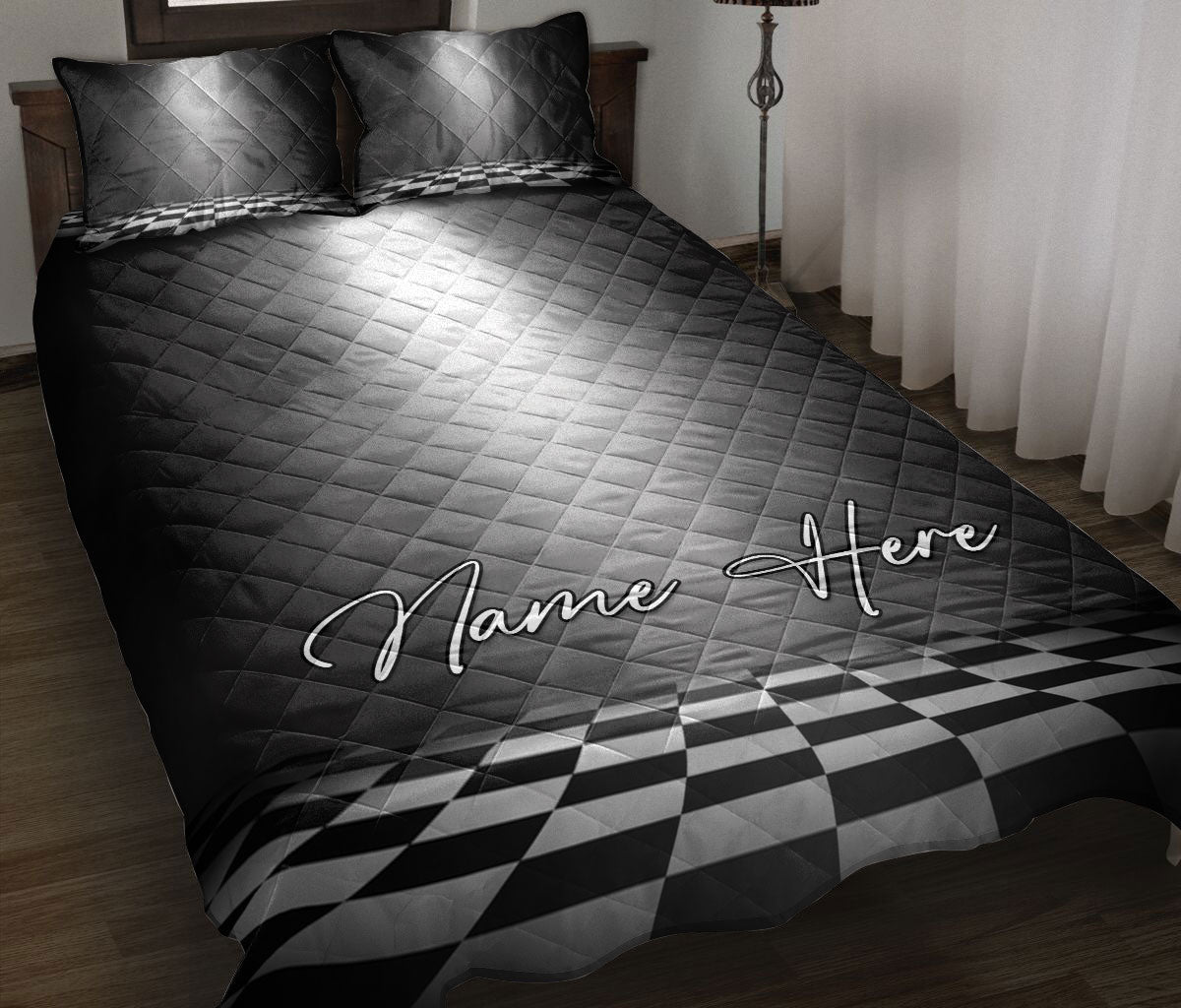 Ohaprints-Quilt-Bed-Set-Pillowcase-Racing-Checkered-Spotlight-Stage-Floor-Custom-Personalized-Name-Blanket-Bedspread-Bedding-3335-Throw (55'' x 60'')