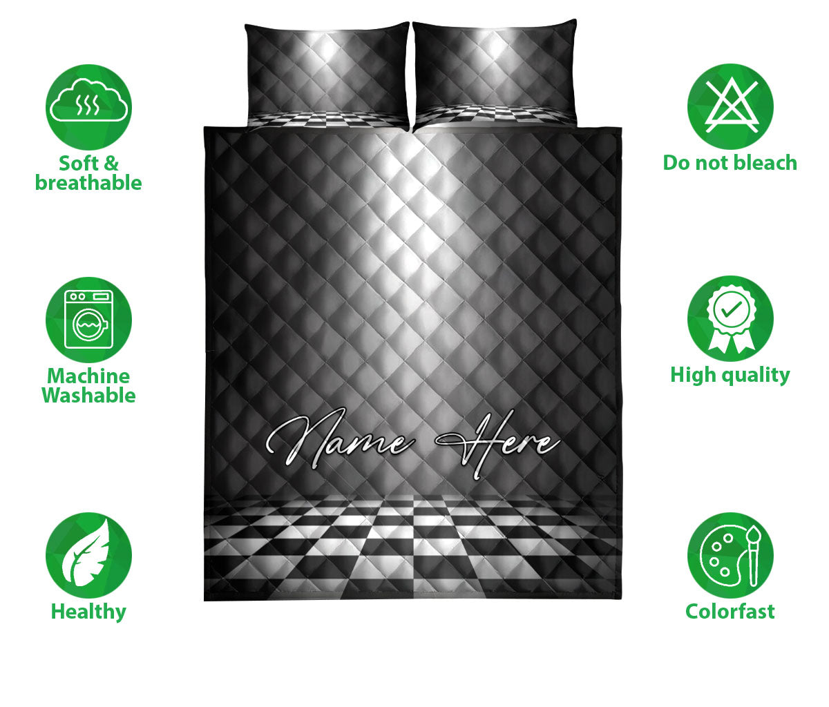 Ohaprints-Quilt-Bed-Set-Pillowcase-Racing-Checkered-Spotlight-Stage-Floor-Custom-Personalized-Name-Blanket-Bedspread-Bedding-3335-Double (70'' x 80'')