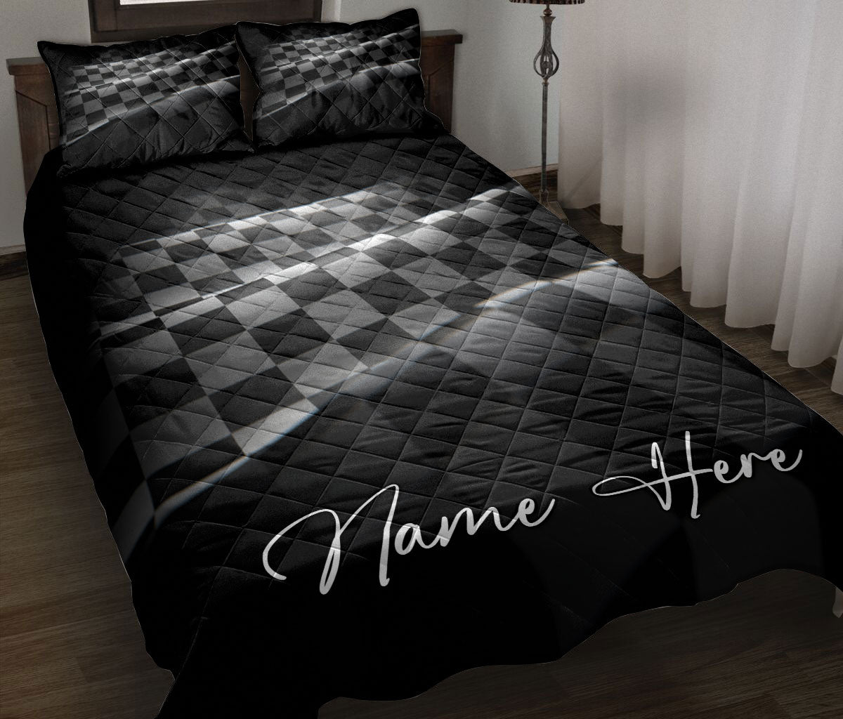 Ohaprints-Quilt-Bed-Set-Pillowcase-Racing-Checkered-Flag-Wave-Custom-Personalized-Name-Blanket-Bedspread-Bedding-3338-Throw (55'' x 60'')