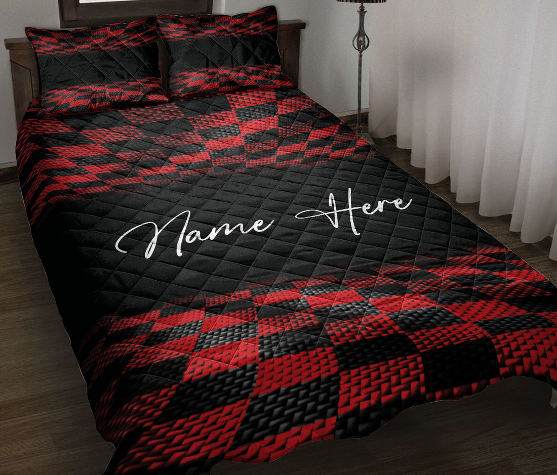 Ohaprints-Quilt-Bed-Set-Pillowcase-Racing-Checkered-Red-And-Black-Pattern-Custom-Personalized-Name-Blanket-Bedspread-Bedding-3342-Throw (55'' x 60'')