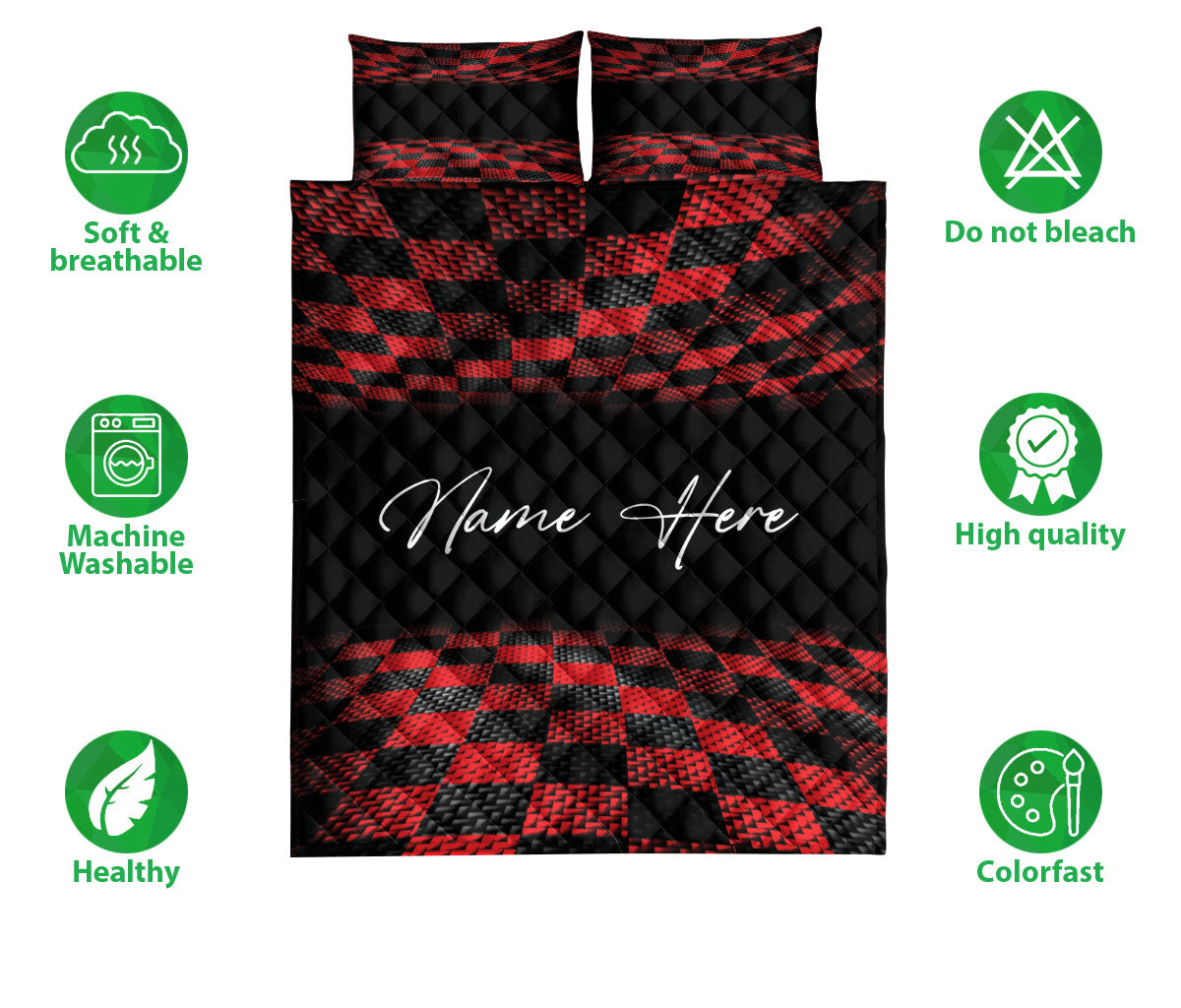 Ohaprints-Quilt-Bed-Set-Pillowcase-Racing-Checkered-Red-And-Black-Pattern-Custom-Personalized-Name-Blanket-Bedspread-Bedding-3342-Double (70'' x 80'')