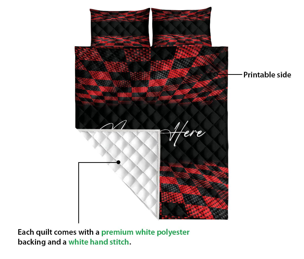 Ohaprints-Quilt-Bed-Set-Pillowcase-Racing-Checkered-Red-And-Black-Pattern-Custom-Personalized-Name-Blanket-Bedspread-Bedding-3342-Queen (80'' x 90'')