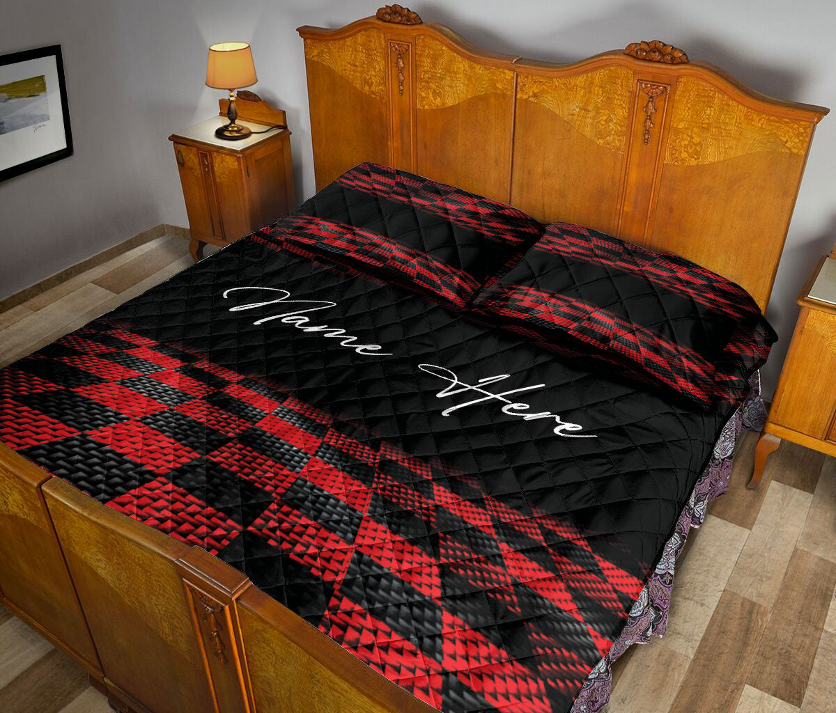 Ohaprints-Quilt-Bed-Set-Pillowcase-Racing-Checkered-Red-And-Black-Pattern-Custom-Personalized-Name-Blanket-Bedspread-Bedding-3342-King (90'' x 100'')