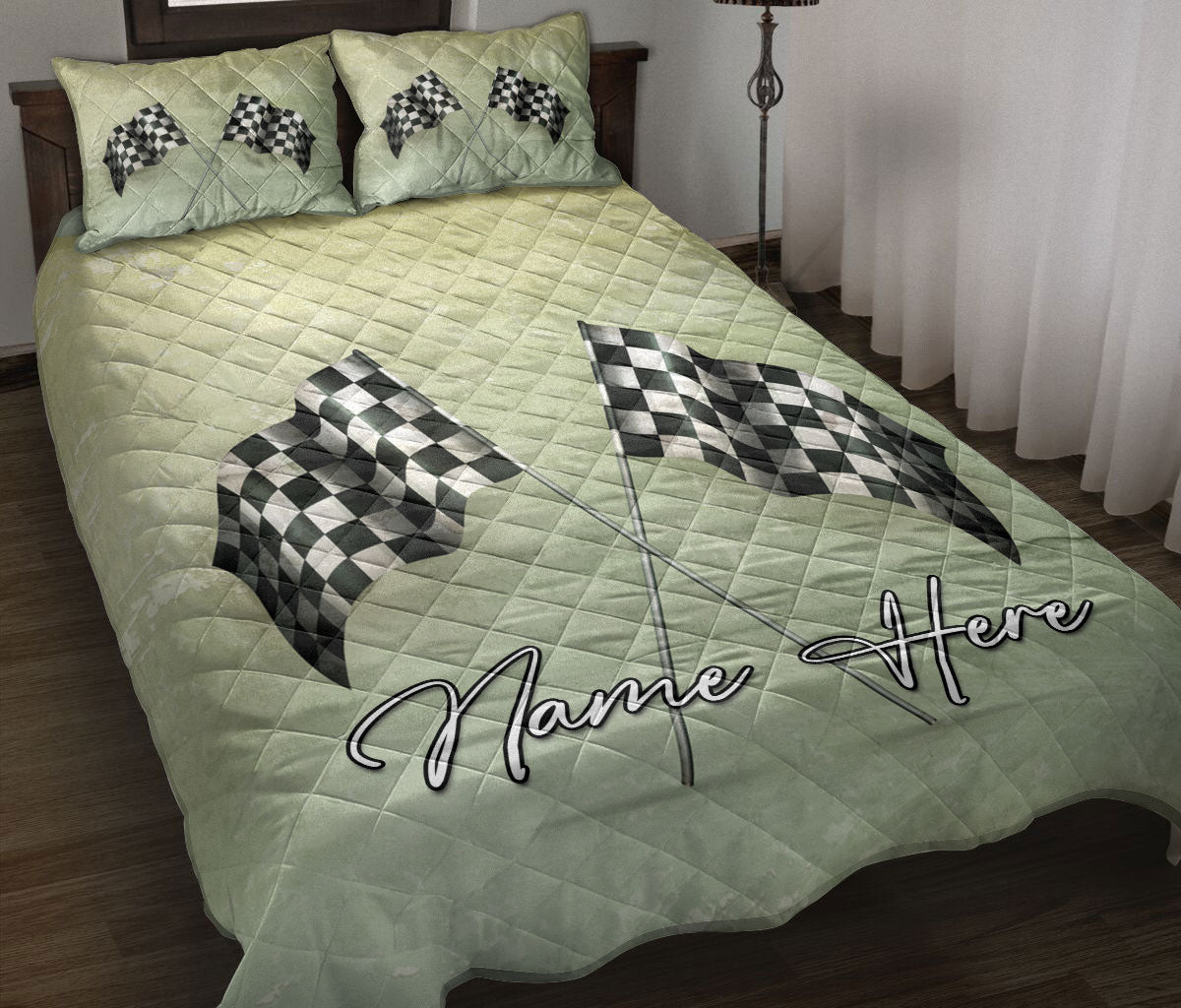 Ohaprints-Quilt-Bed-Set-Pillowcase-Racing-Checkered-Flags-Old-Paper-Style-Custom-Personalized-Name-Blanket-Bedspread-Bedding-3344-Throw (55'' x 60'')