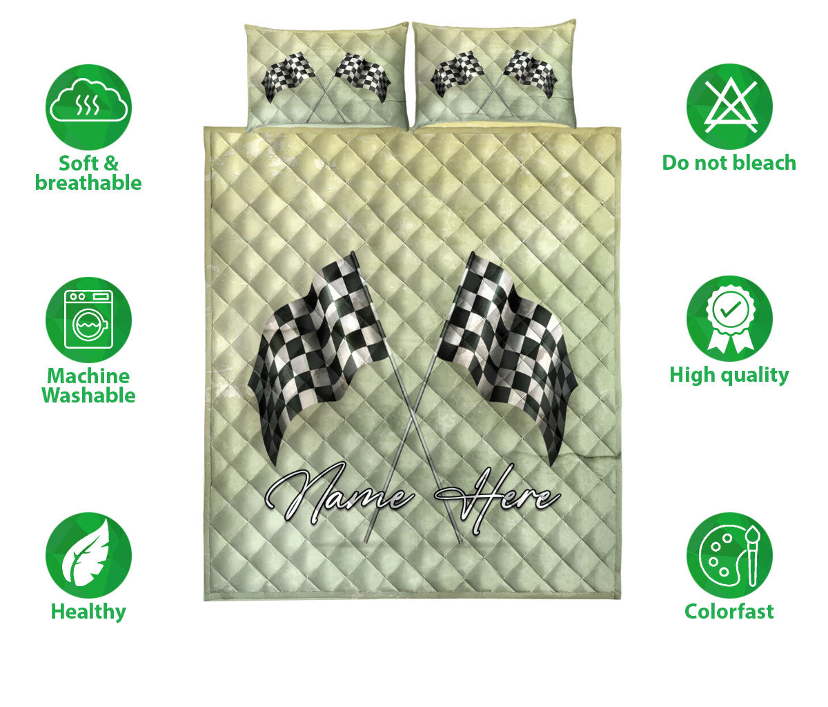 Ohaprints-Quilt-Bed-Set-Pillowcase-Racing-Checkered-Flags-Old-Paper-Style-Custom-Personalized-Name-Blanket-Bedspread-Bedding-3344-Double (70'' x 80'')