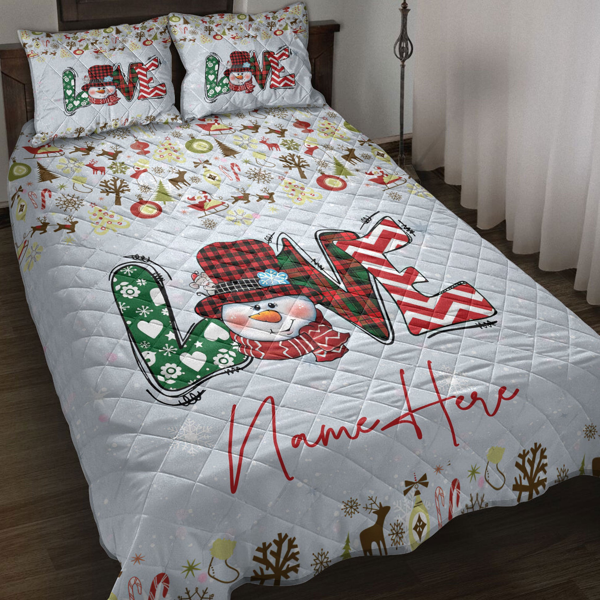 Ohaprints-Quilt-Bed-Set-Pillowcase-Merry-Christmas-Love-Snowman-Snowflake-Blanket-Bedspread-Bedding-3841-Throw (55'' x 60'')