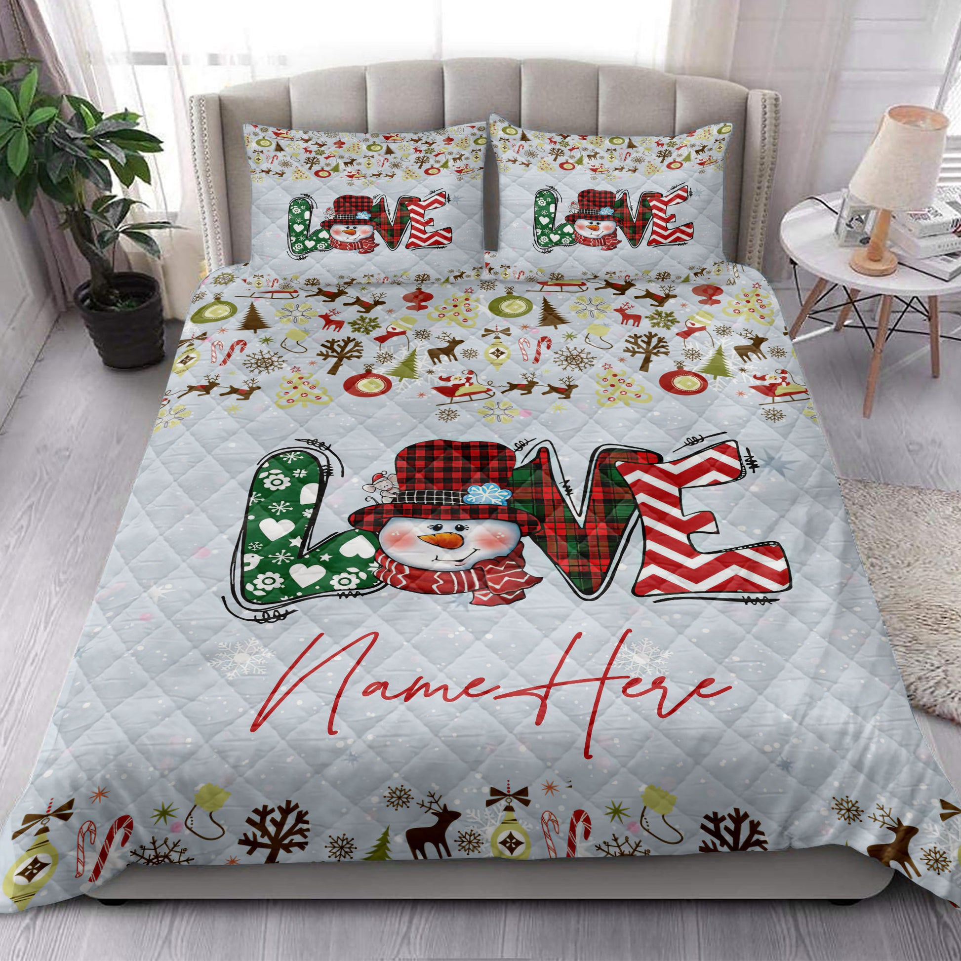 Ohaprints-Quilt-Bed-Set-Pillowcase-Merry-Christmas-Love-Snowman-Snowflake-Blanket-Bedspread-Bedding-3841-King (90'' x 100'')