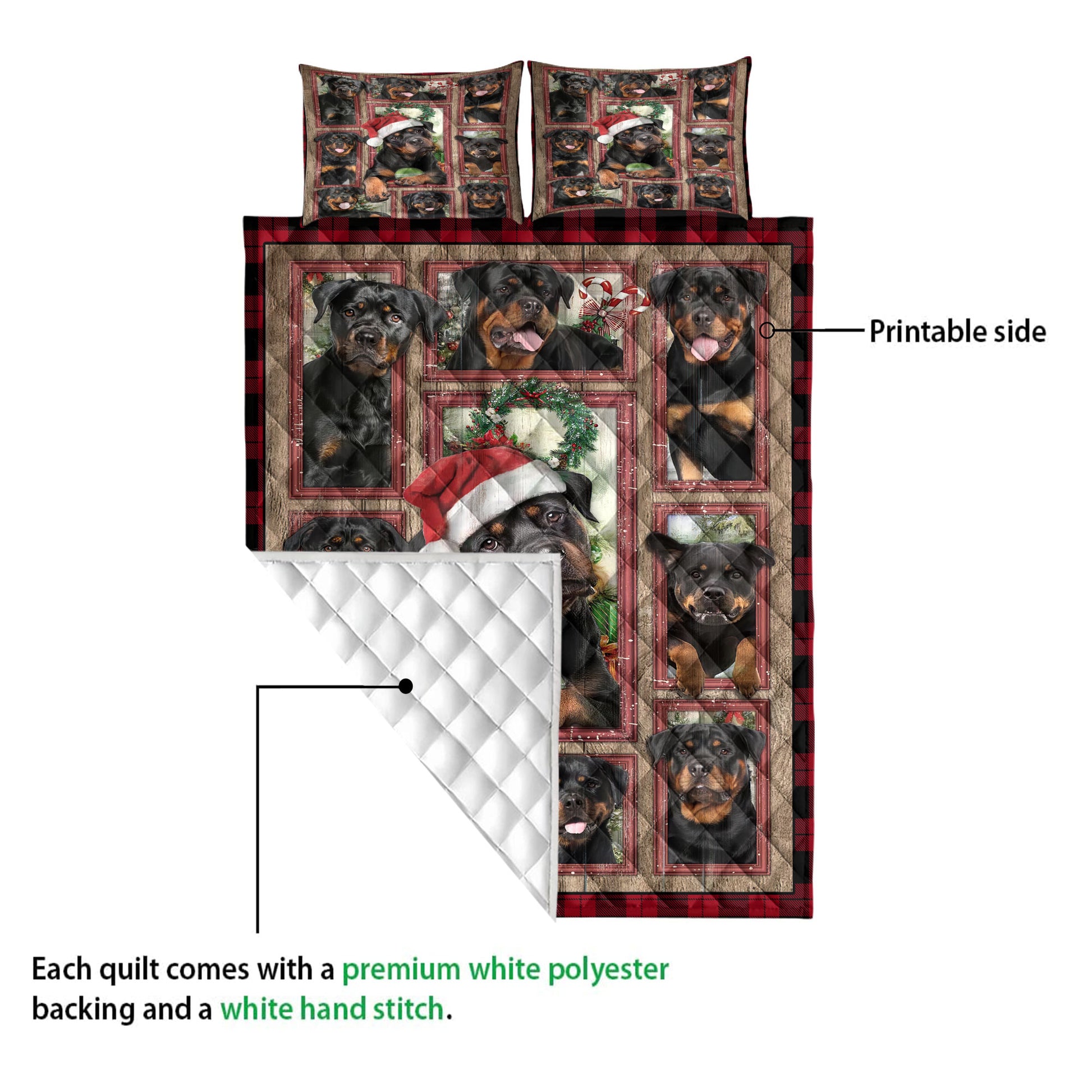 Ohaprints-Quilt-Bed-Set-Pillowcase-Rottweiler-Christmas-With-Santa-Hat-Patchwork-Window-Red-Blanket-Bedspread-Bedding-3842-Queen (80'' x 90'')