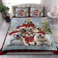 Ohaprints-Quilt-Bed-Set-Pillowcase-English-Bulldog-Christmas-Tree-With-Santa-Hat-Snowflake-Red-Blanket-Bedspread-Bedding-3843-King (90'' x 100'')