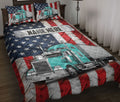 Ohaprints-Quilt-Bed-Set-Pillowcase-Cyan-Trucker-Us-Flag-Truck-Driver-Gift-Custom-Personalized-Name-Blanket-Bedspread-Bedding-3580-Throw (55'' x 60'')