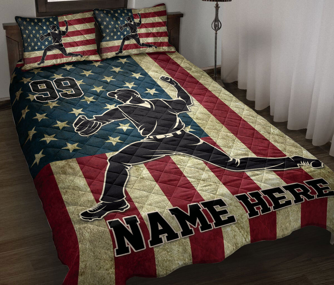 Ohaprints-Quilt-Bed-Set-Pillowcase-Baseball-Player-Pitcher-American-Flag-Vintage-Custom-Personalized-Name-Blanket-Bedspread-Bedding-3181-Throw (55'' x 60'')