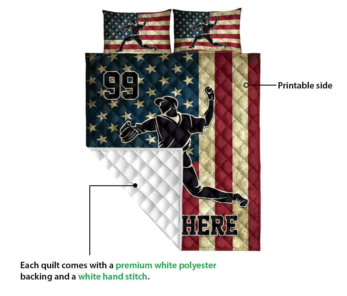 Ohaprints-Quilt-Bed-Set-Pillowcase-Baseball-Player-Pitcher-American-Flag-Vintage-Custom-Personalized-Name-Blanket-Bedspread-Bedding-3181-Queen (80'' x 90'')