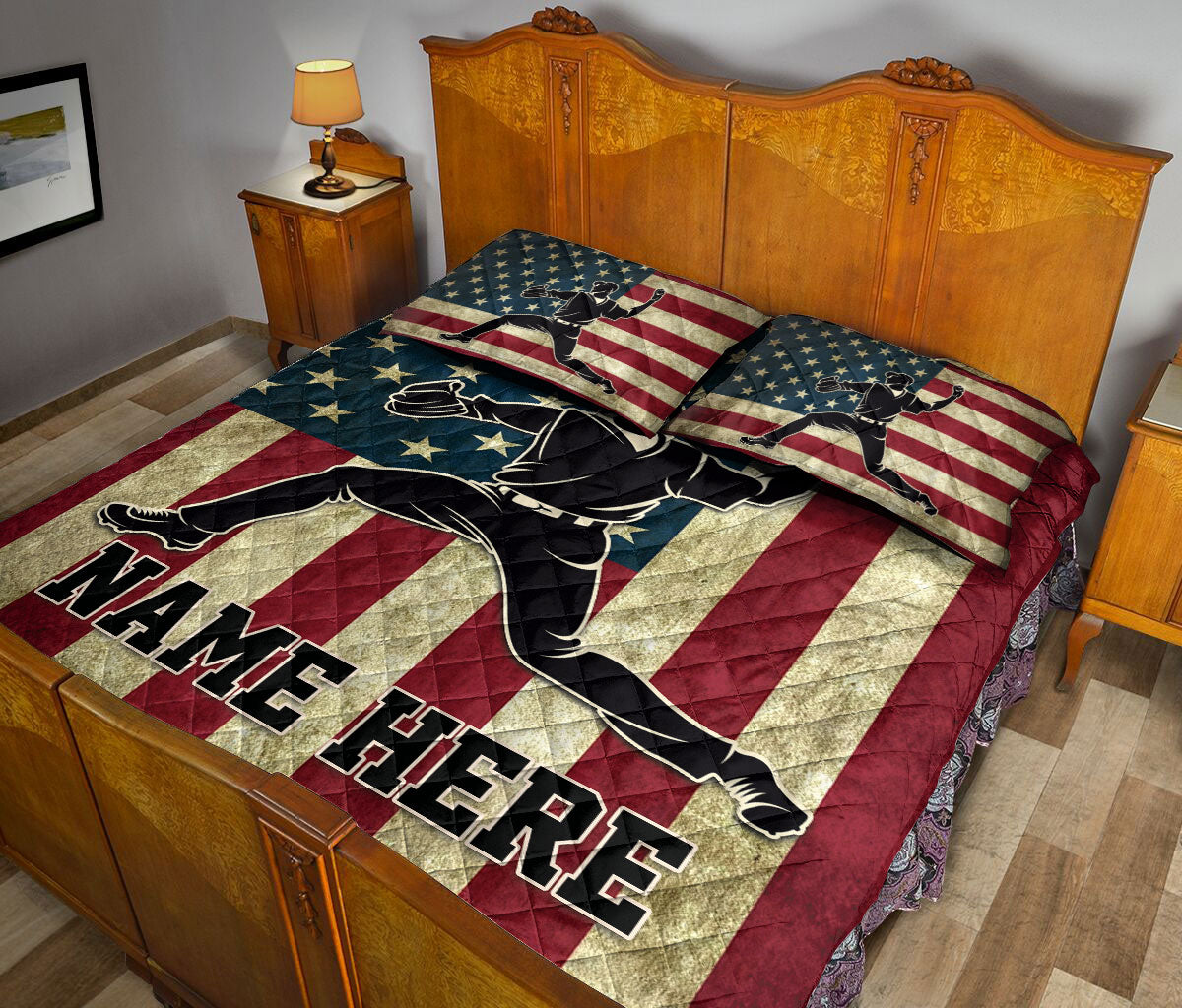 Ohaprints-Quilt-Bed-Set-Pillowcase-Baseball-Player-Pitcher-American-Flag-Vintage-Custom-Personalized-Name-Blanket-Bedspread-Bedding-3181-King (90'' x 100'')